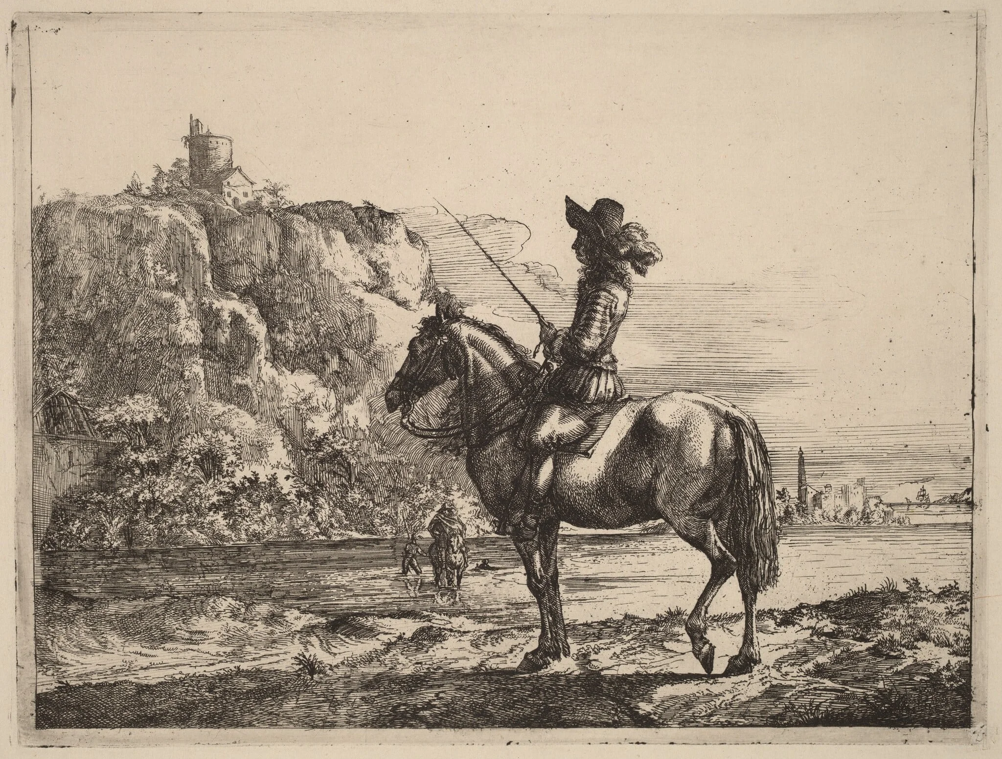 River Landscape with Horseman, by Jacob Duck, ink, 1634