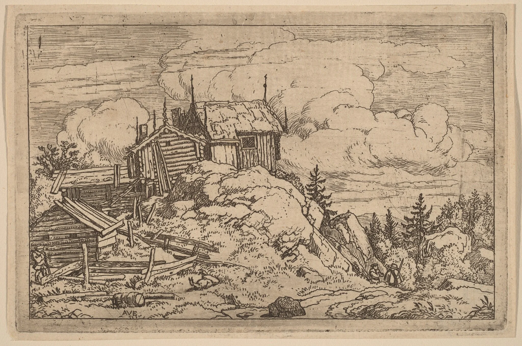 Hamlet on a Hill, by Allart van Everdingen, ink, 1650