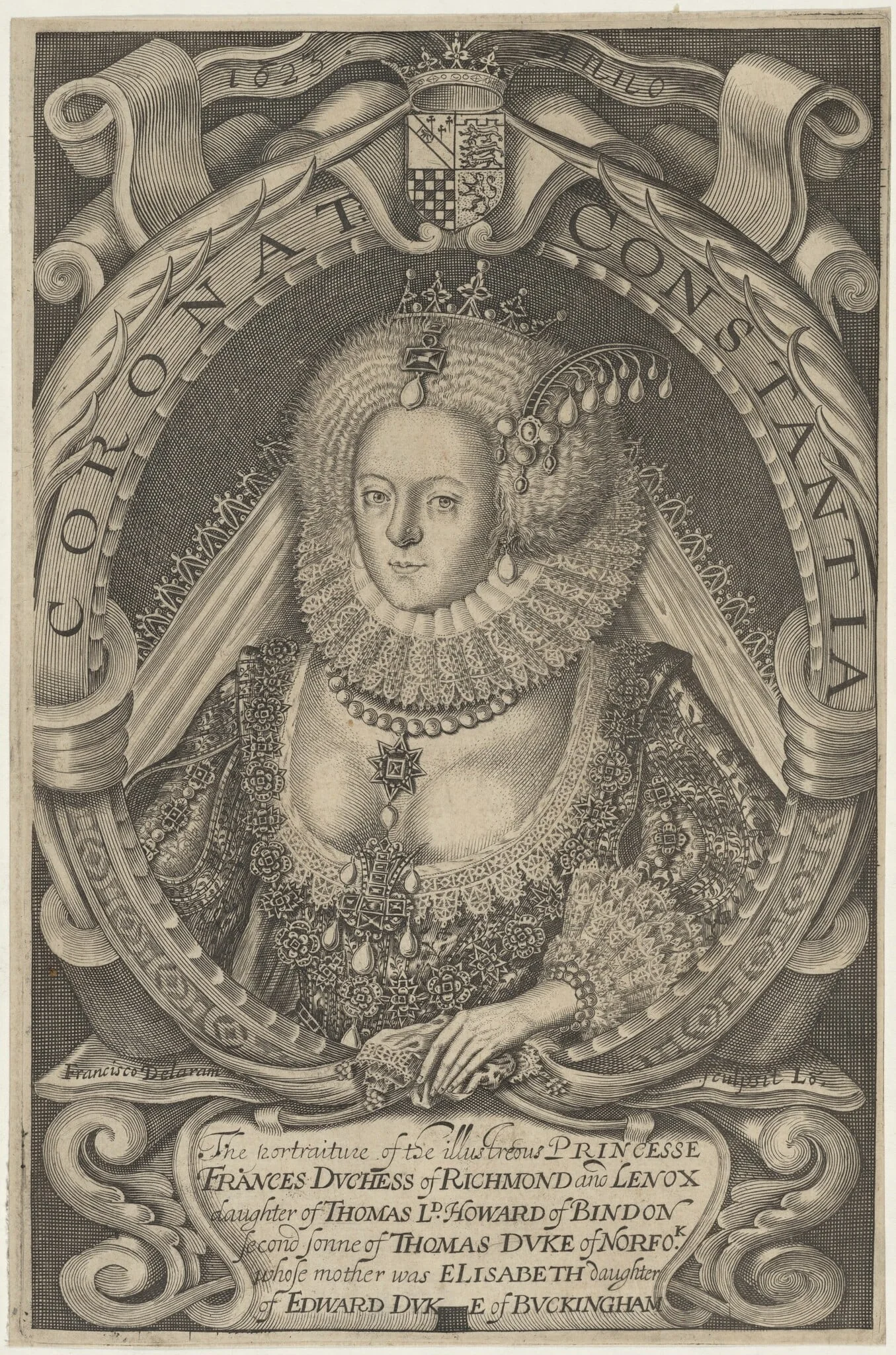 Frances Howard, Duchess of Richmond, by Francis Delaram, ink, 1623