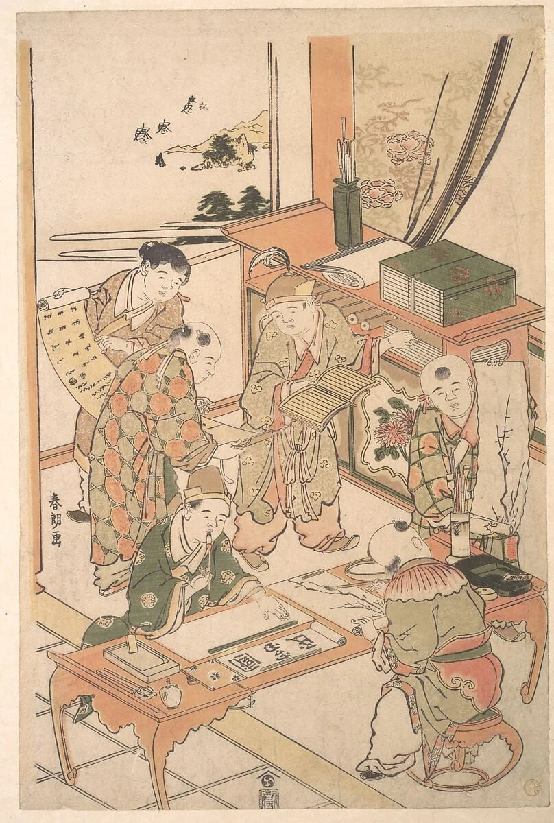 唐子書画図|Chinese Boys Learning to Write and Paint, by Katsushika Hokusai, ink, 1785