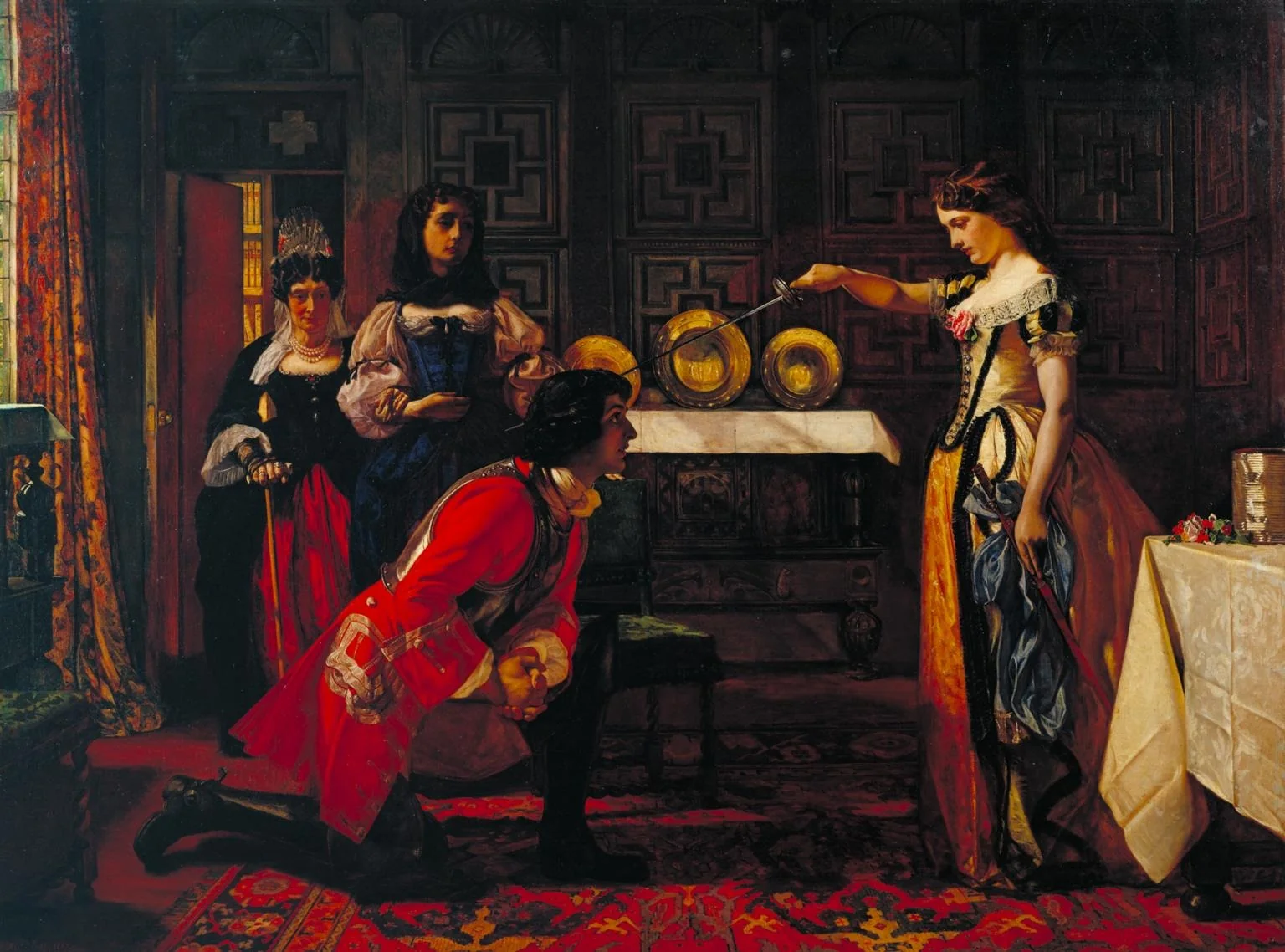Beatrix Knighting Esmond, by Augustus Egg, oil, 1857