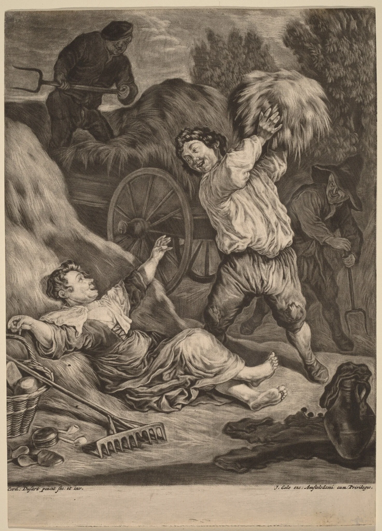 July, by Cornelis Dusart, ink, 1690
