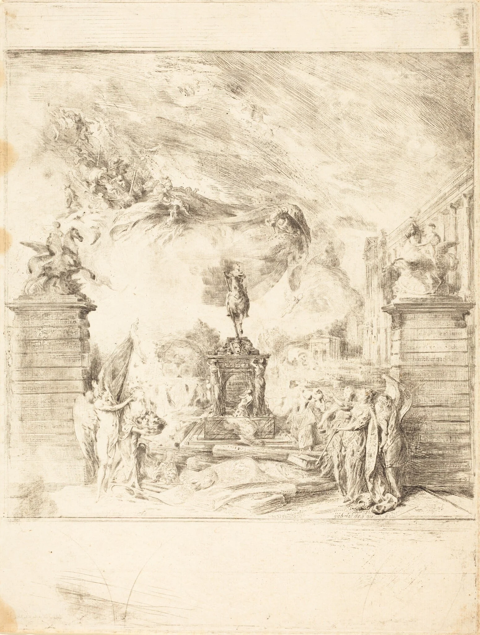 Allégorie sur l'Erection de la Statue de Louis XV (Allegory on the Establishment of a Statue of Louis XV), by Gabriel de Saint-Aubin, ink, 1763