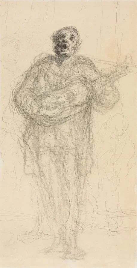 Singing Guitarist (recto), by Honoré Daumier, 1858