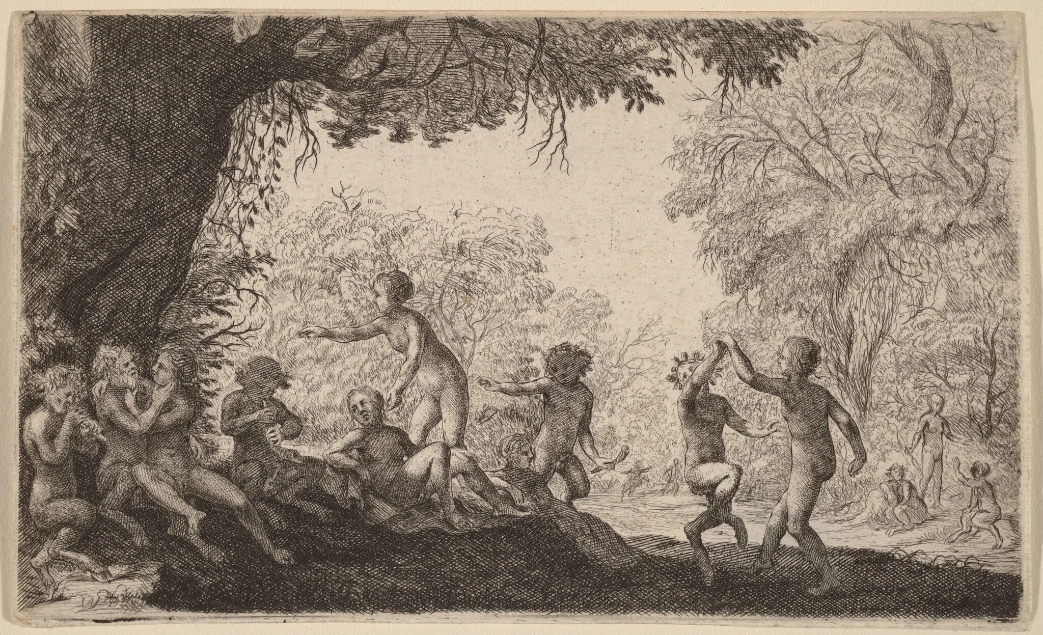 Bacchanal with a Dancing Couple on the Right, by Willem Basse, ink, 1642