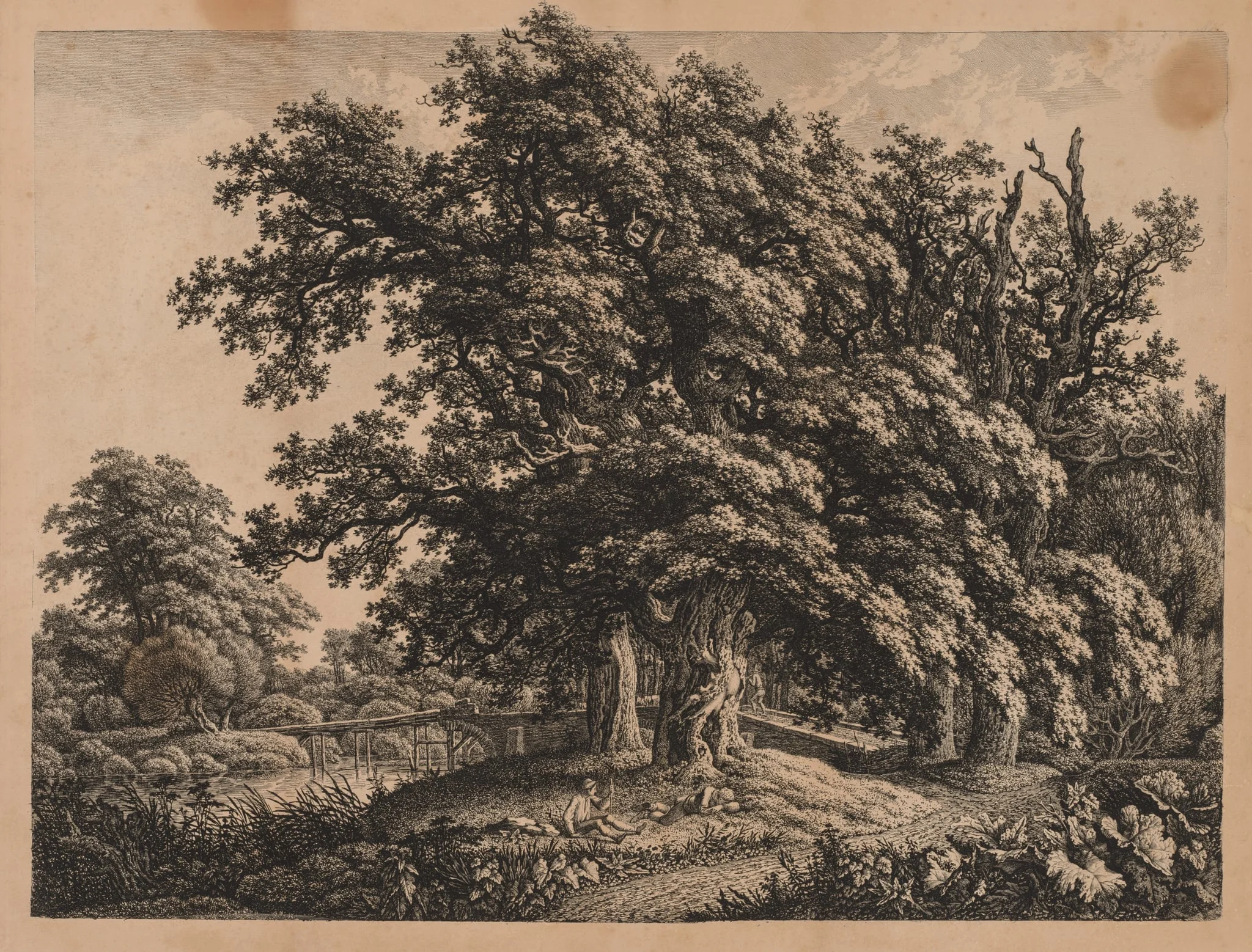 Landscape and Bridge with Three Figures, by Carl Wilhelm I Kolbe, 1807