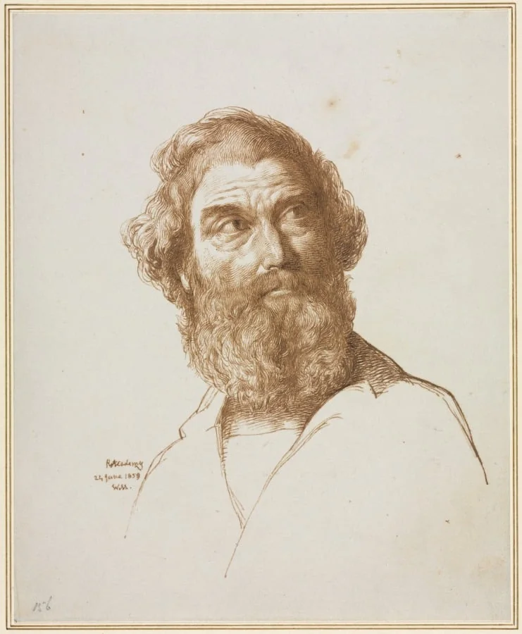 Head of a Bearded Man Gazing to His Left, by William Mulready, 1859