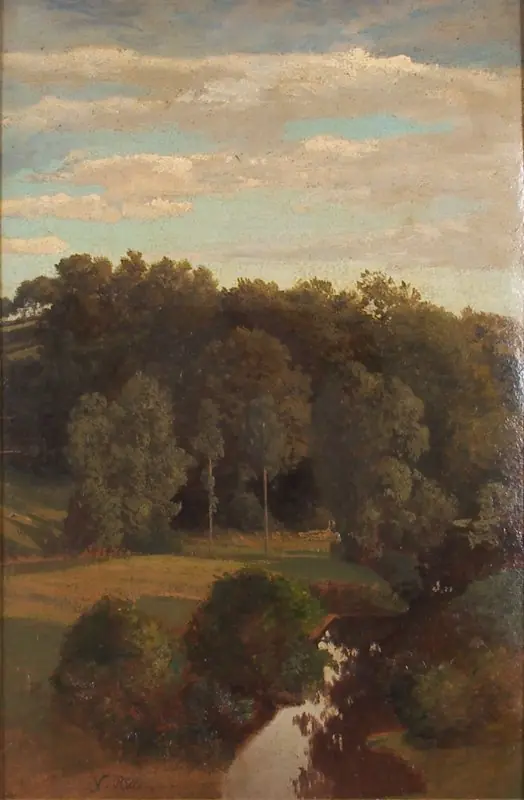 Wooded Hills behind a Meadow with a Peat Bog