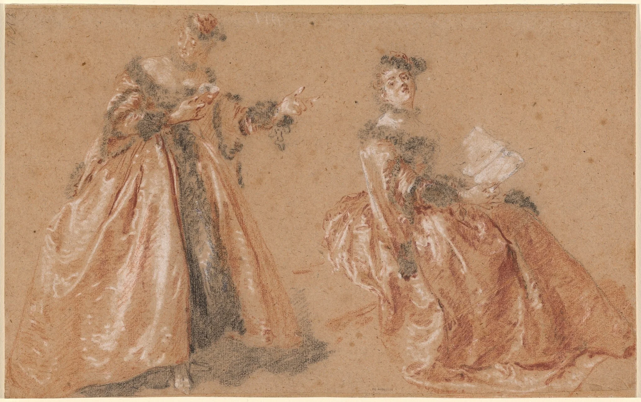 Two Elegant Women in Polish Dress, by Nicolas Lancret, chalk, 1723