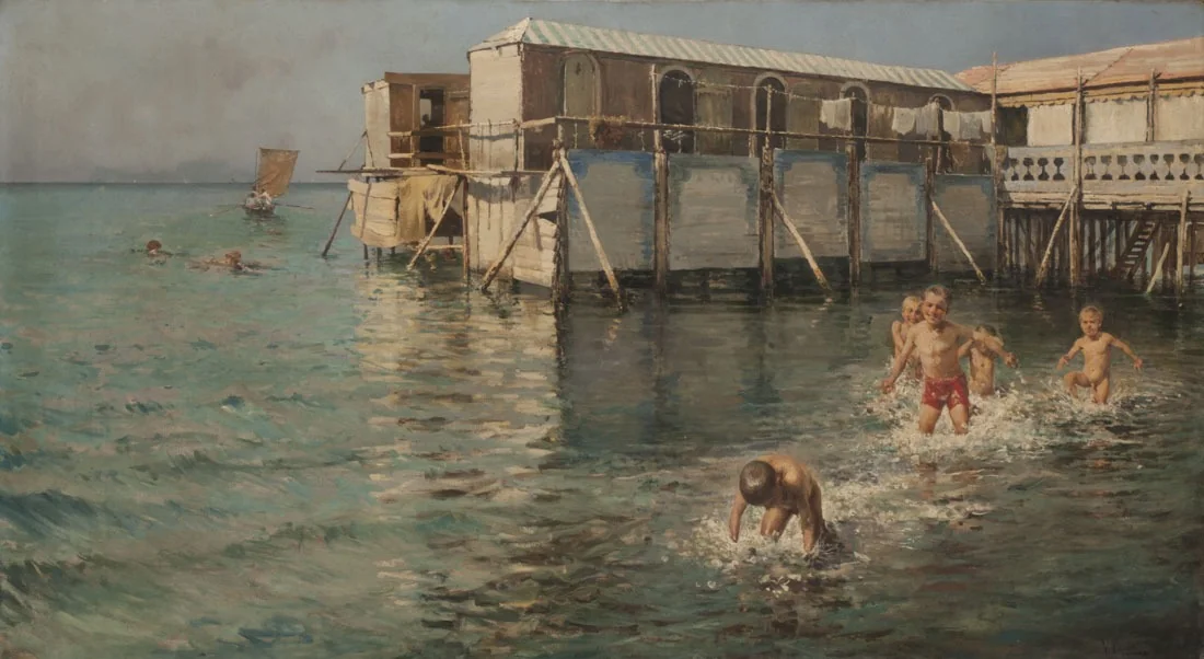 Sea Baths (Guaglioni), by Vincenzo Caprile, oil, 1894