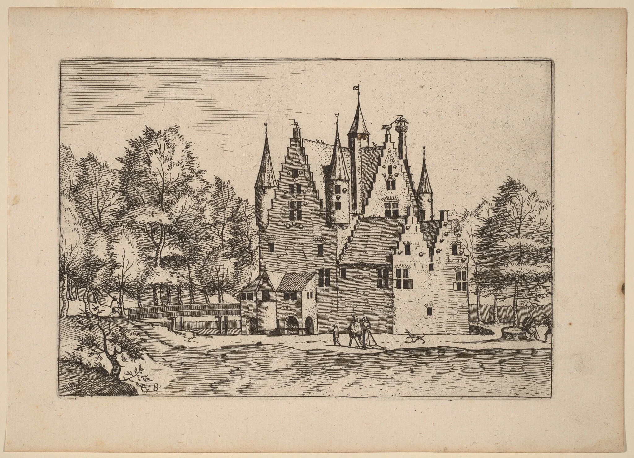 Castle, by Johannes van Doetechum the Elder, ink, 1676