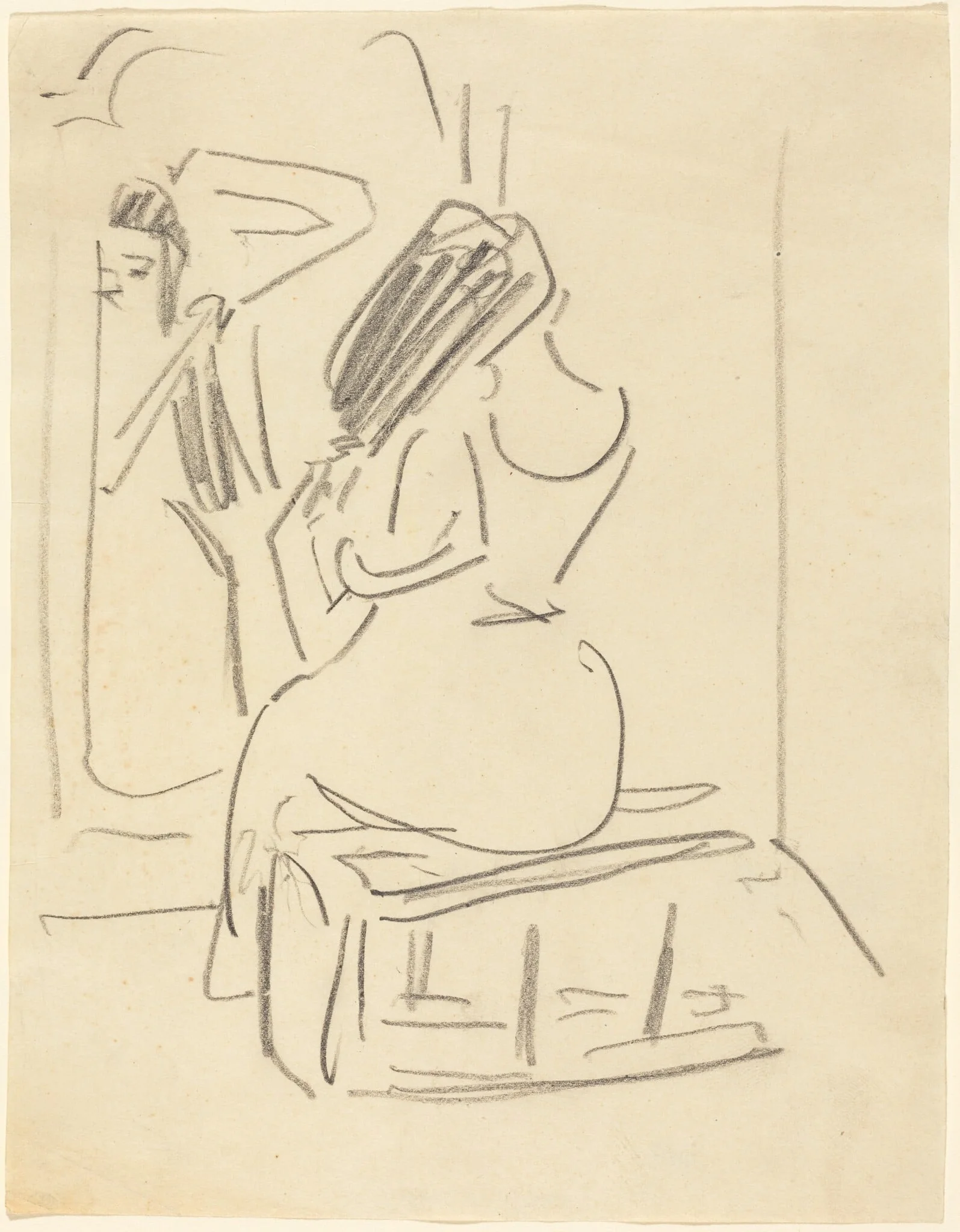A Woman Combing Her Hair in Front of a Mirror, by Ernst Ludwig Kirchner, graphite, 1909