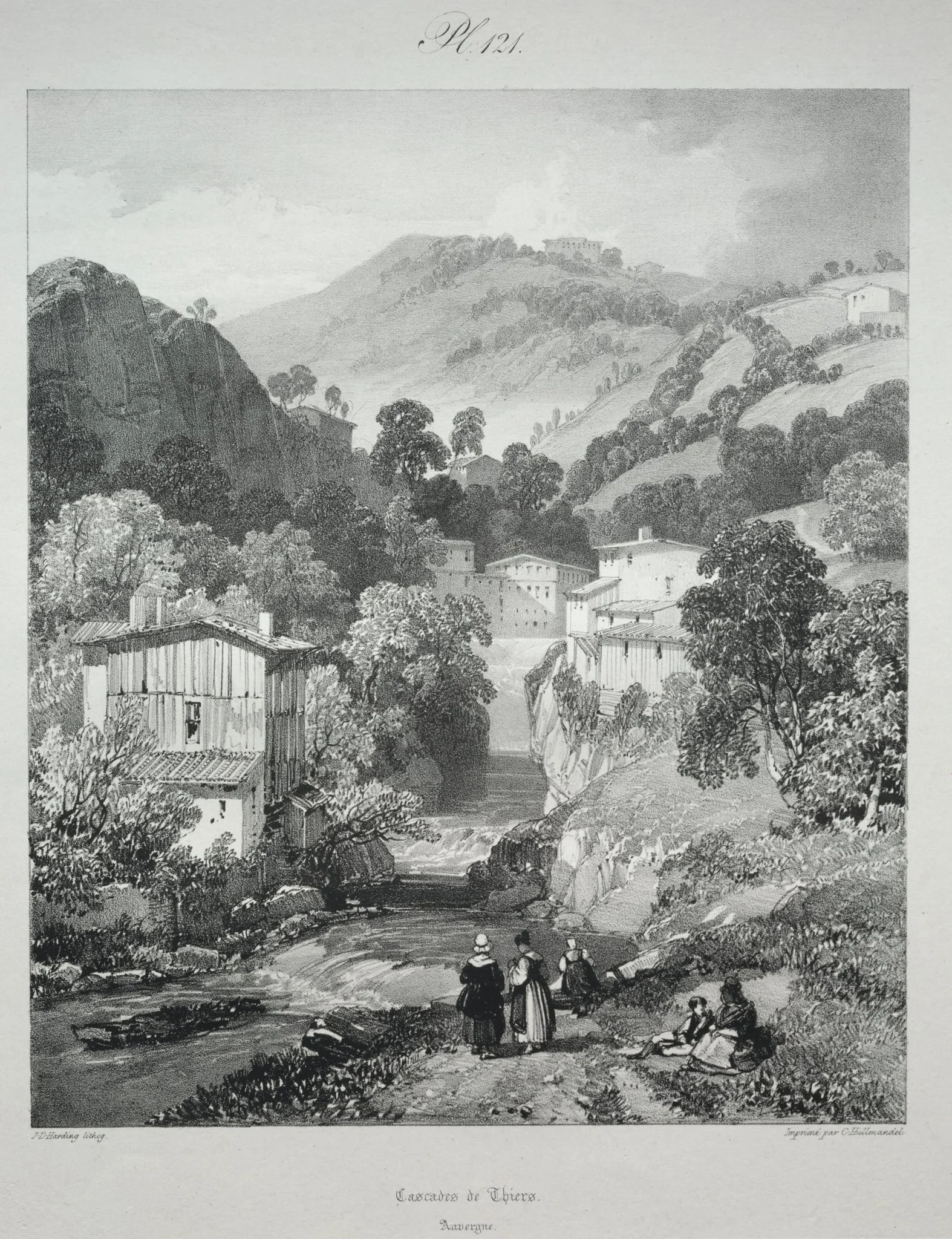 Voyages pittoresques et romantiques dans l'ancienne France.  Auvergne:  Cascades de Thiers, by James Duffield Harding, 1825