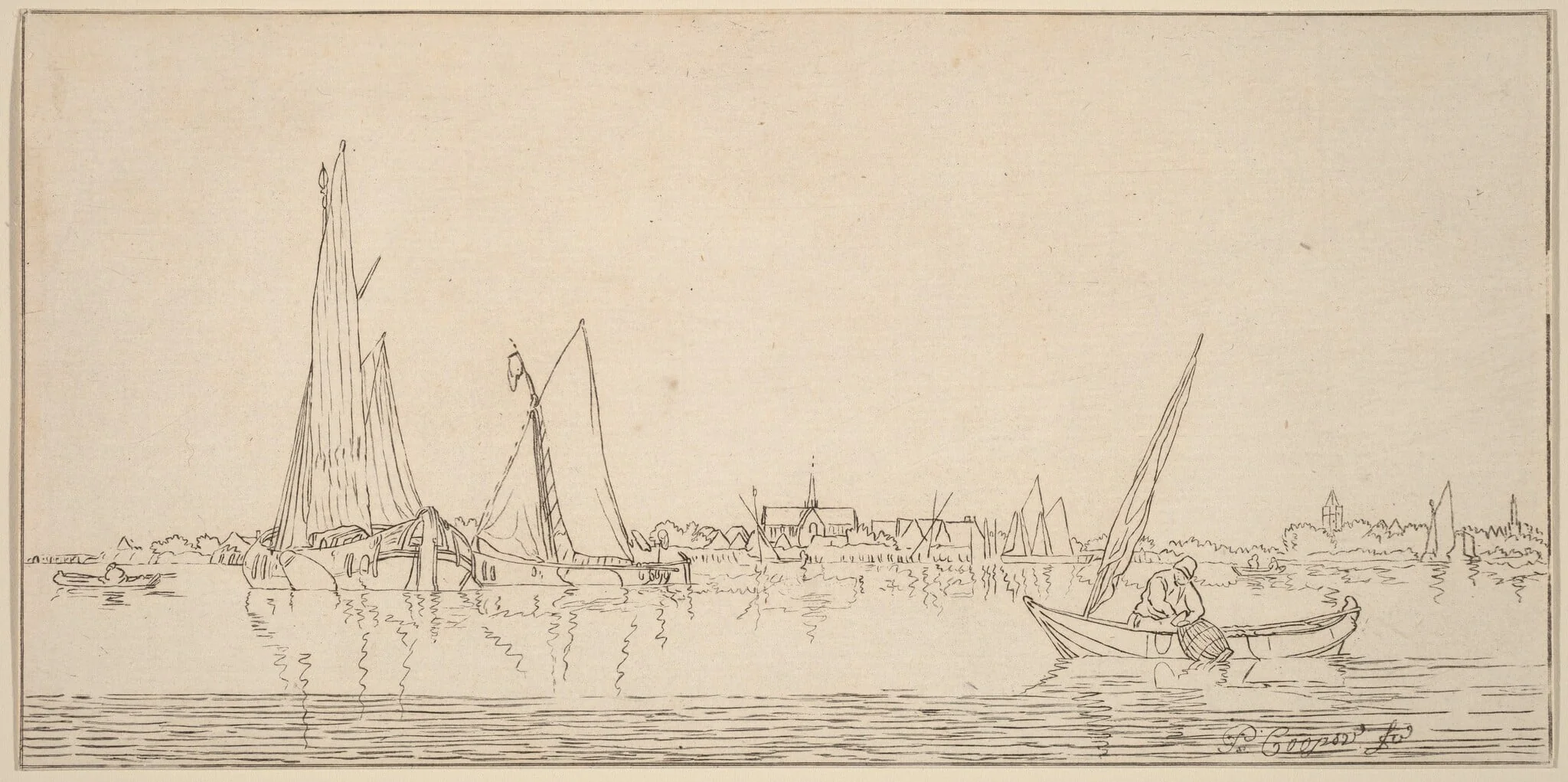 River with Town, by Jacobus Buys, ink, 1775