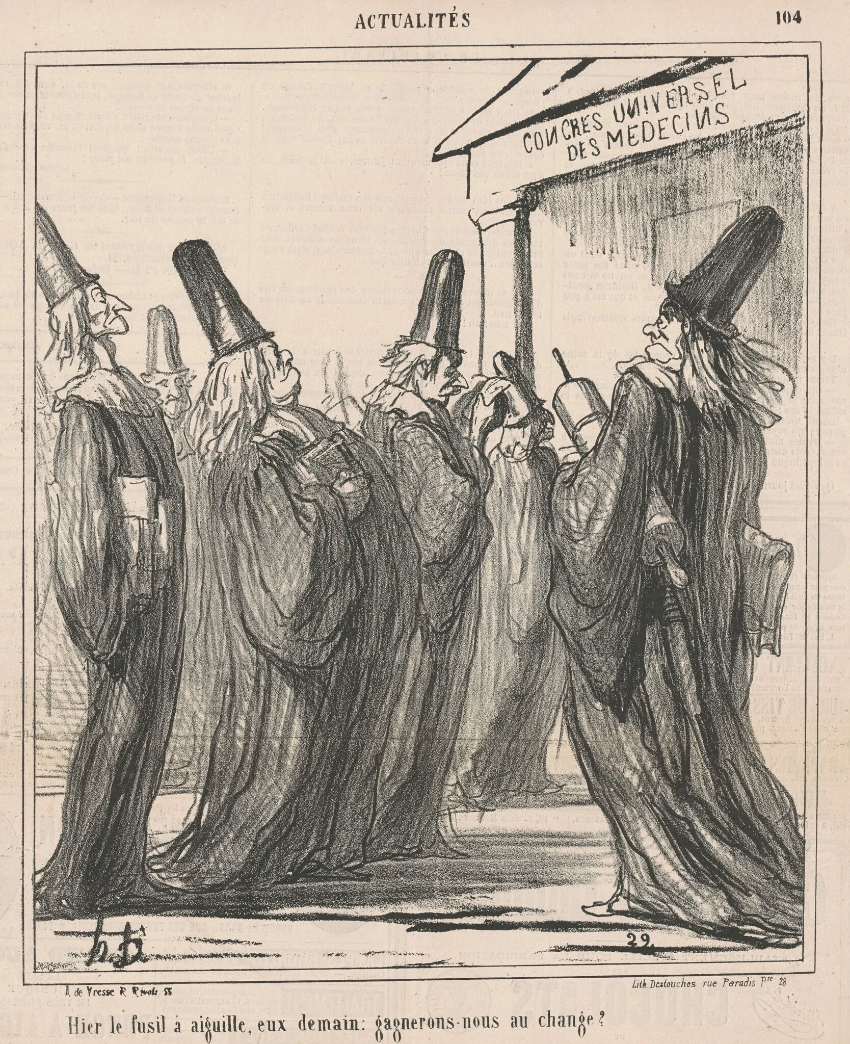 Hier le fusil a aiguille, eux demain ..., by Honoré Daumier, ink, 1867