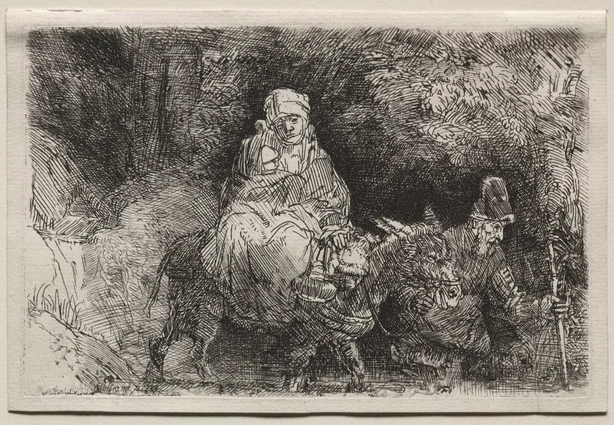 The Flight into Egypt: Crossing a Brook, by Rembrandt, 1654