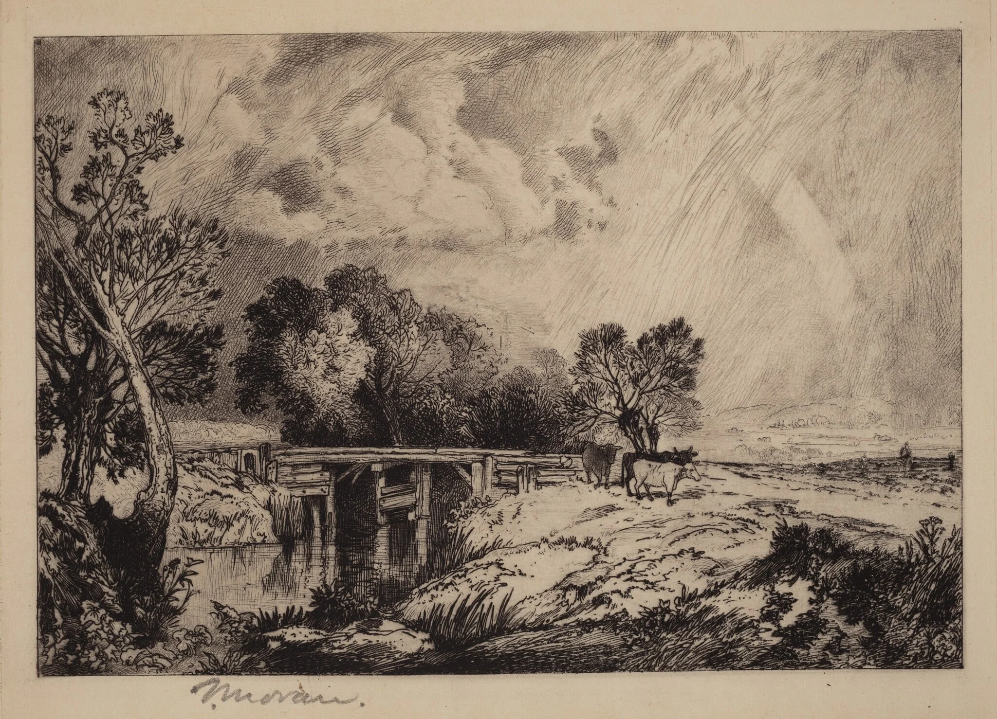 A Rustic Bridge, by Thomas Moran, ink, 1879