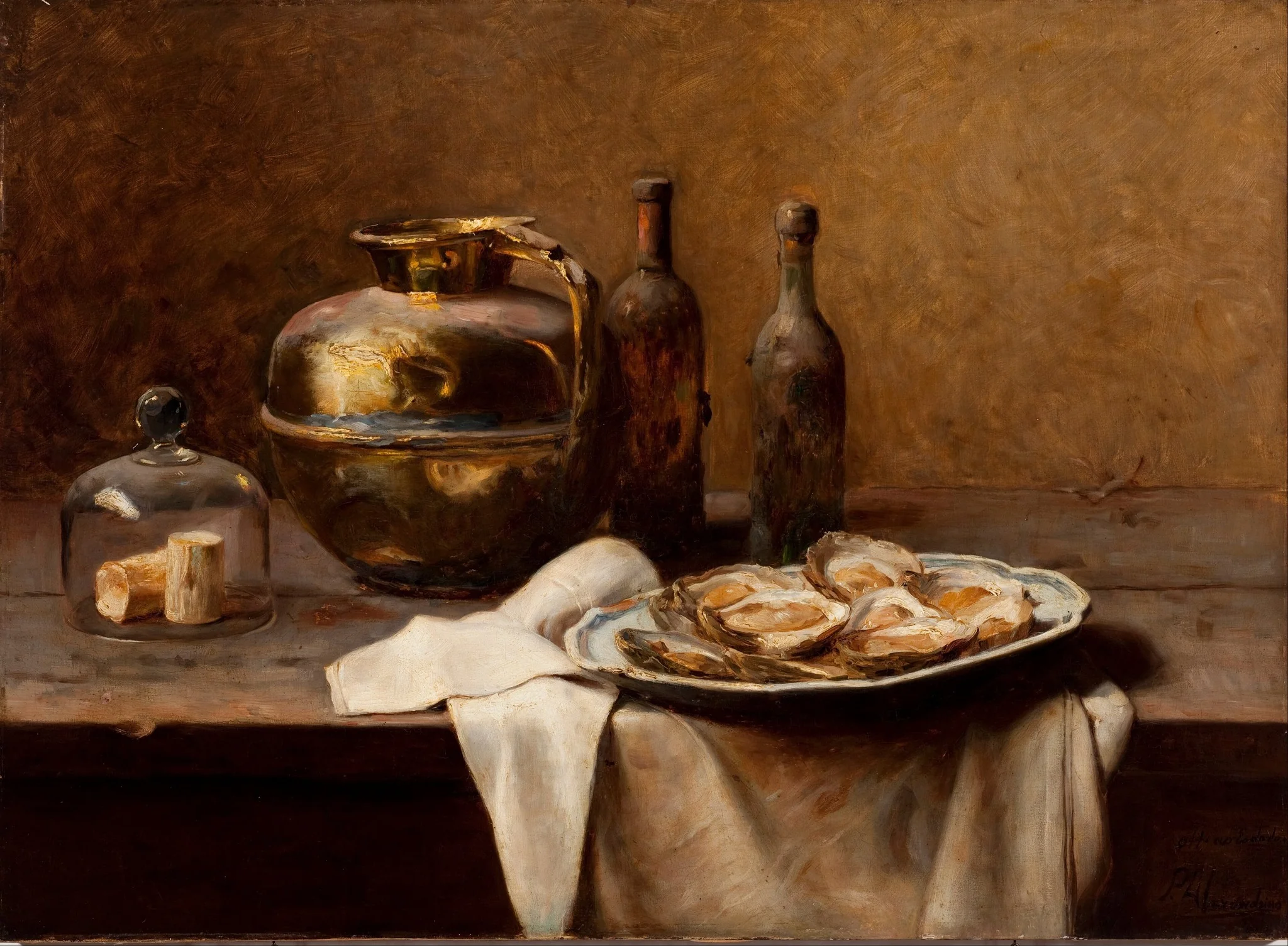 Oysters and Copperware, by Pedro Alexandrino Borges, oil, 1900