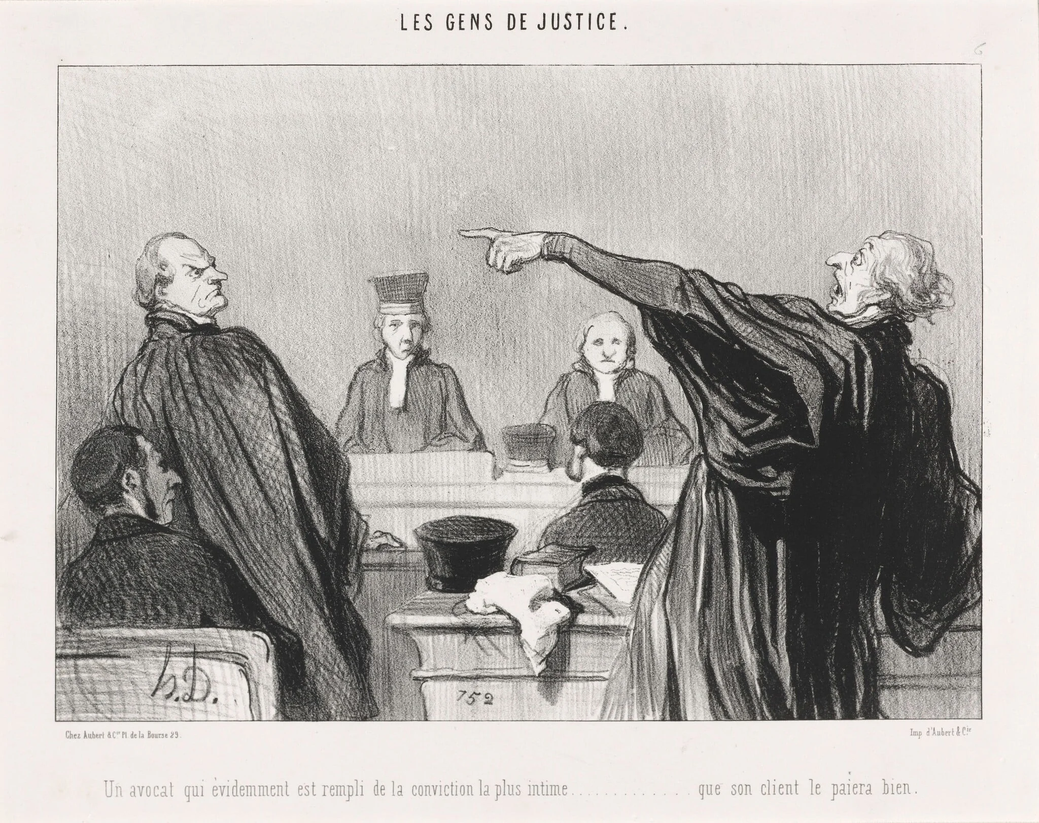 Un Avocat qui est... rempli de la conviction... intime..., by Honoré Daumier, ink, 1845