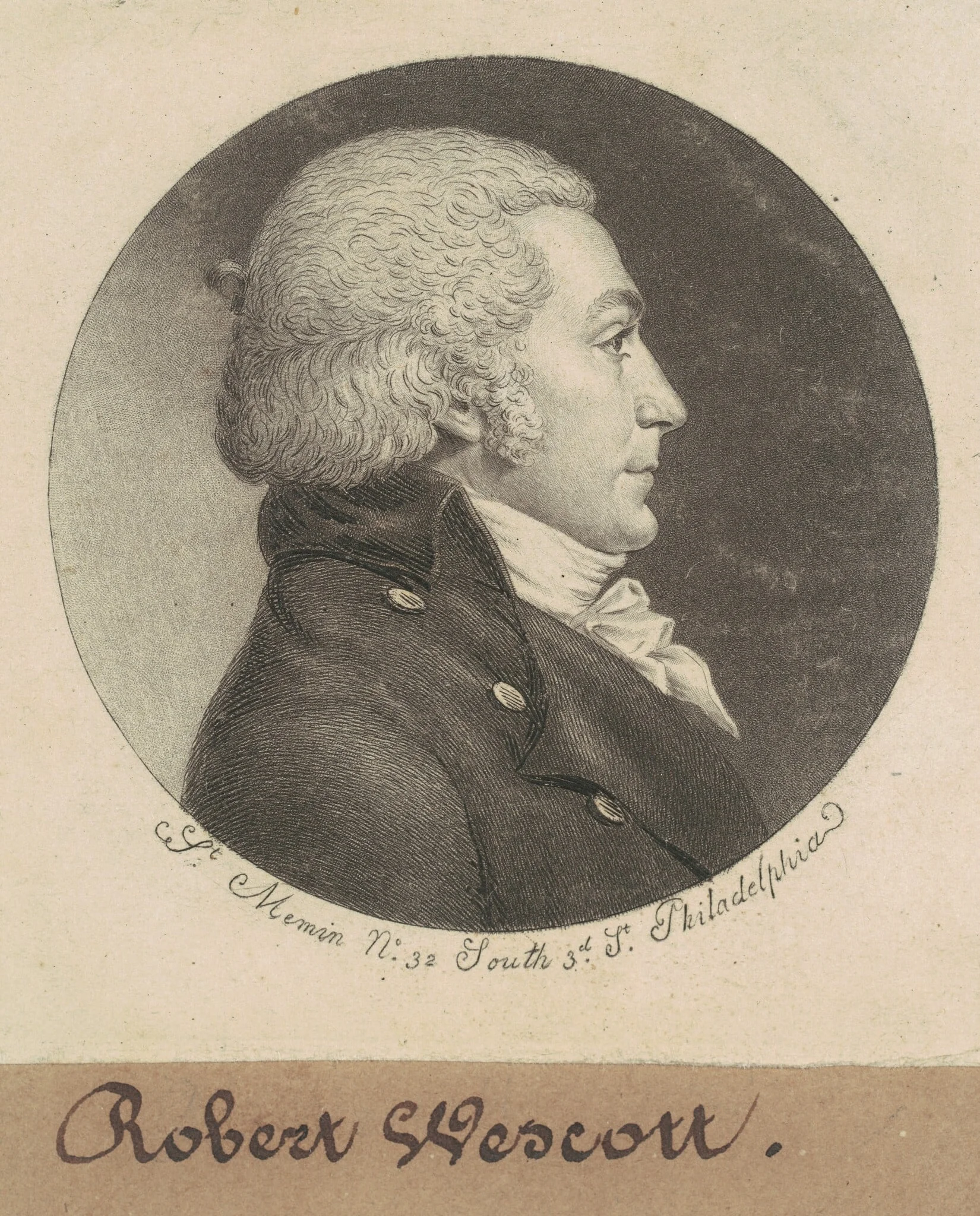 Robert Wescott, by Charles Balthazar Julien Févret de Saint-Mémin, ink, 1798