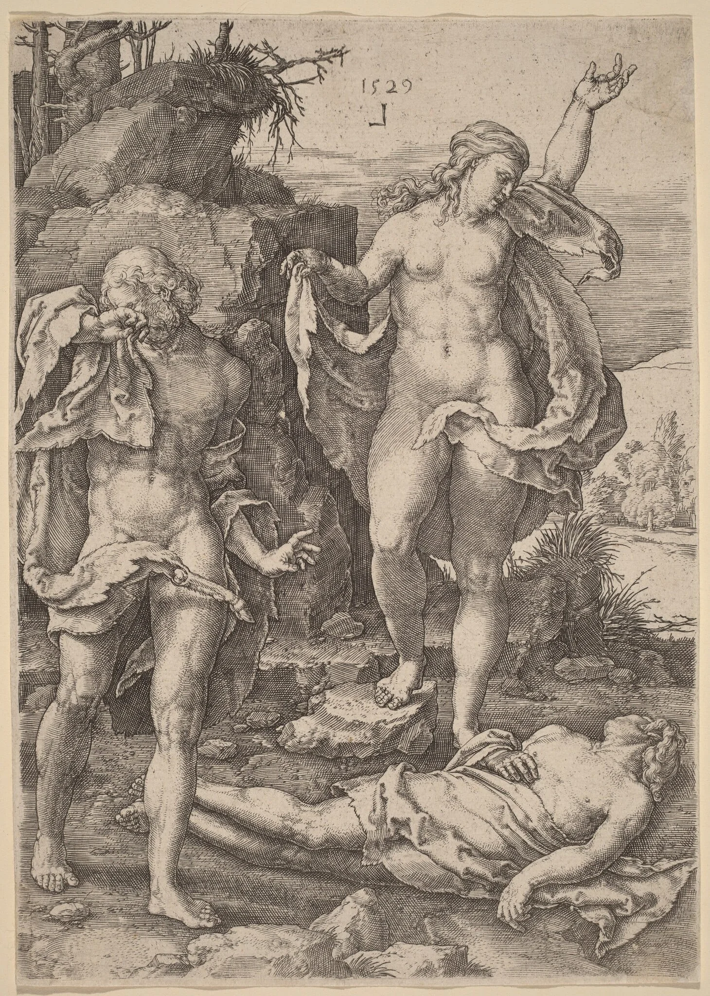 Adam and Eve Lamenting the Death of Abel, by Lucas van Leyden, ink, 1529