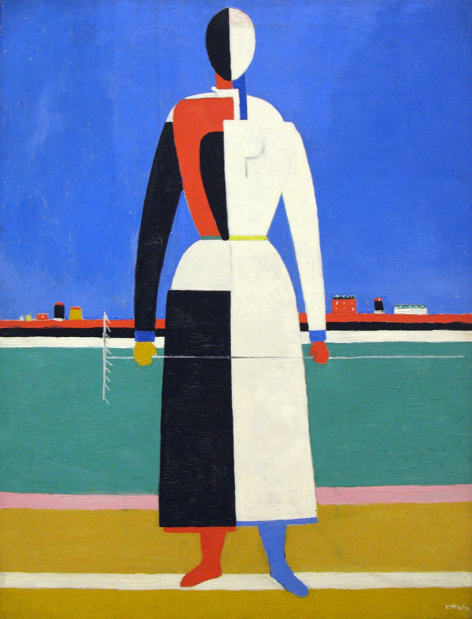 Woman with a rake, by Kazimir Malevich, oil, 1916
