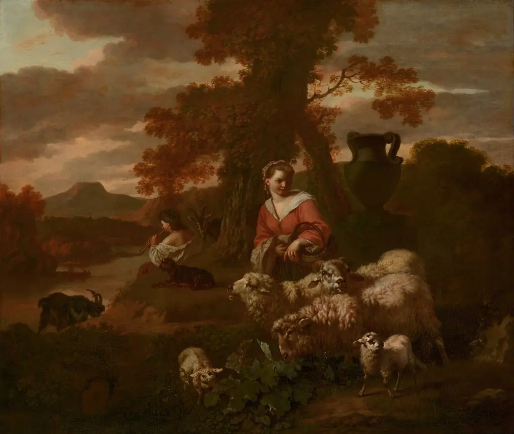 Shepherdess and Shepherd with Sheep and Goats