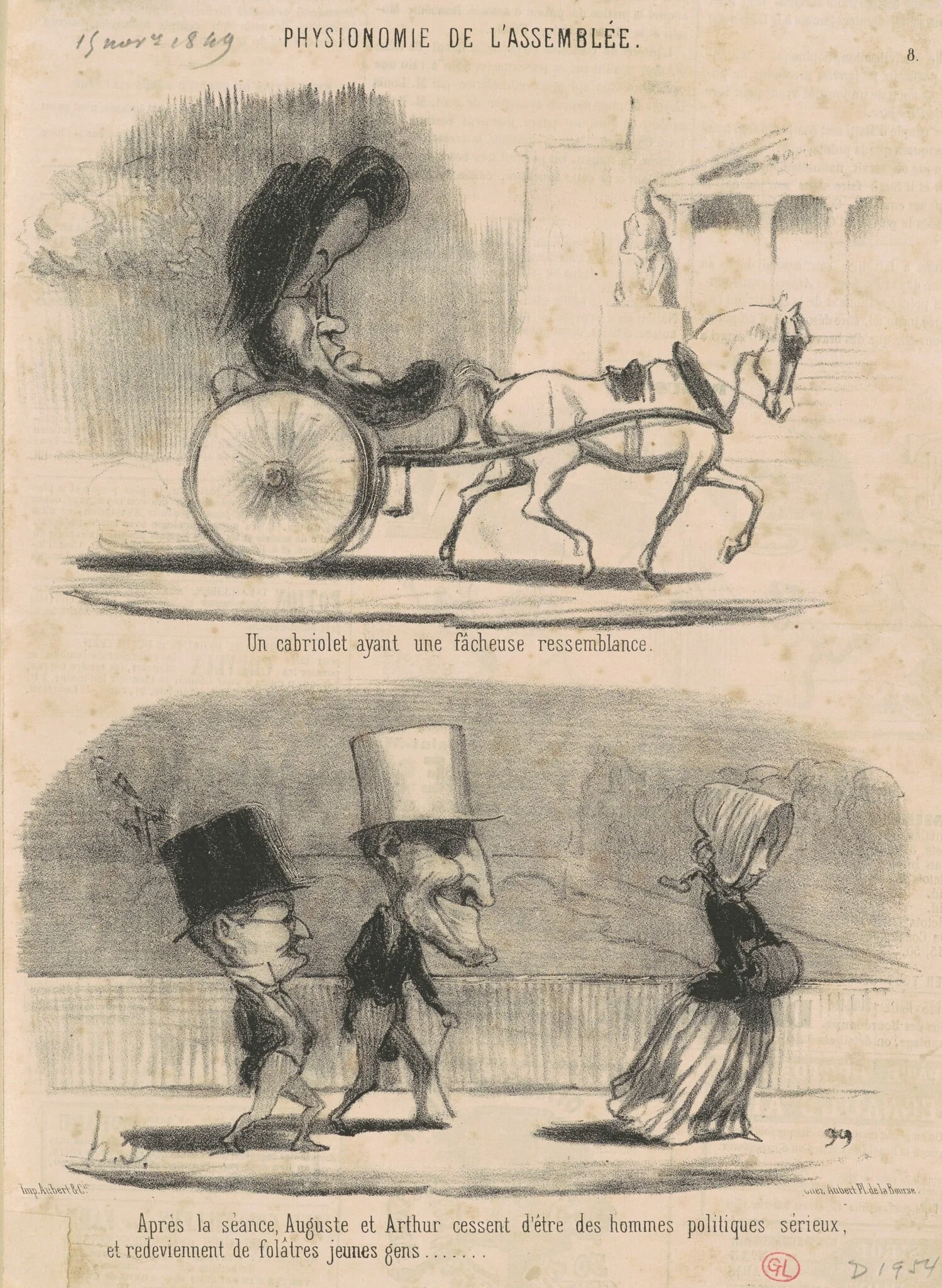 Un cabriolet ayant une facheuse ressemblance ..., by Honoré Daumier, ink, 1849