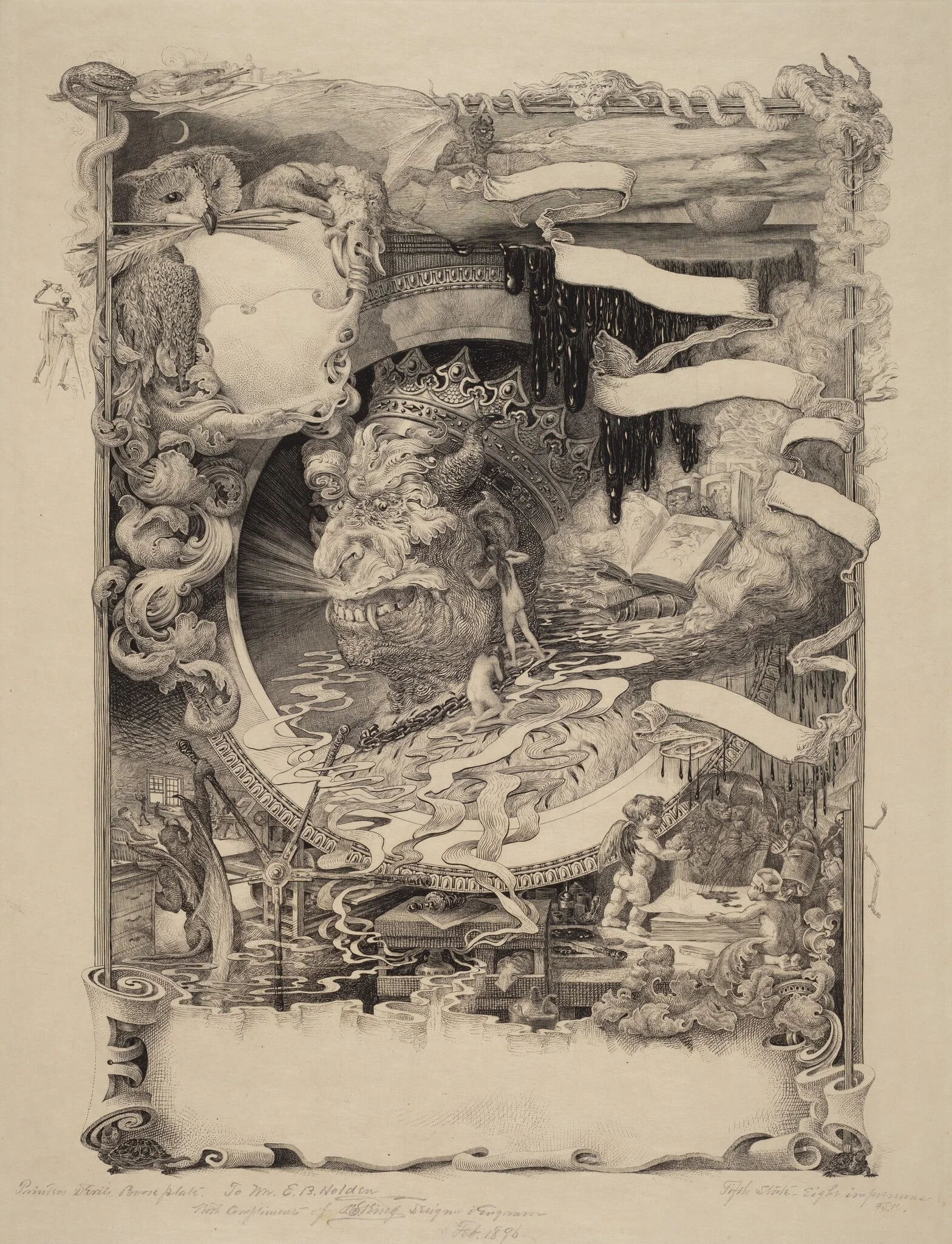 The Bookplate of the Printer's Devil, by Francis Scott King, ink, 1896