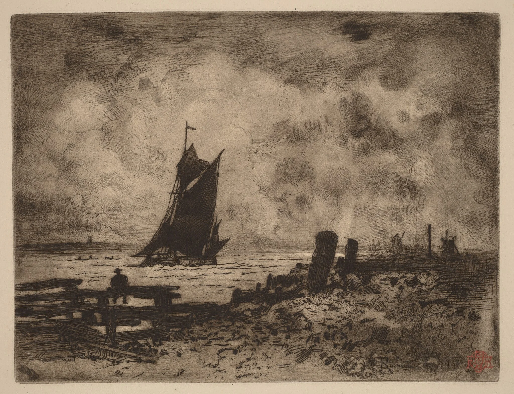 Marine: Souvenir of Medway, by Félix-Hilaire Buhot, ink, 1879