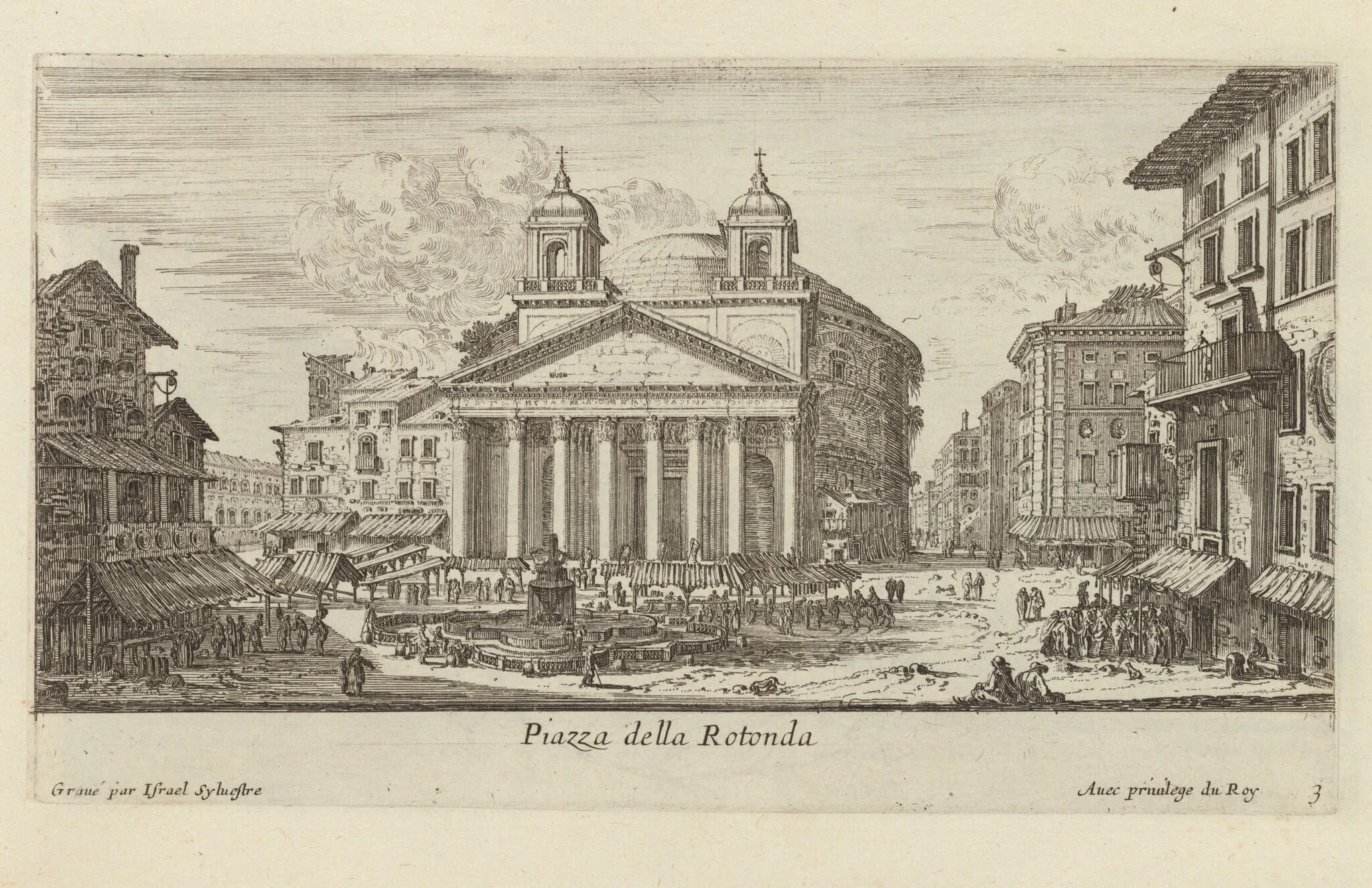 Piazza della Rotonda, by Israël Silvestre, ink, 1650