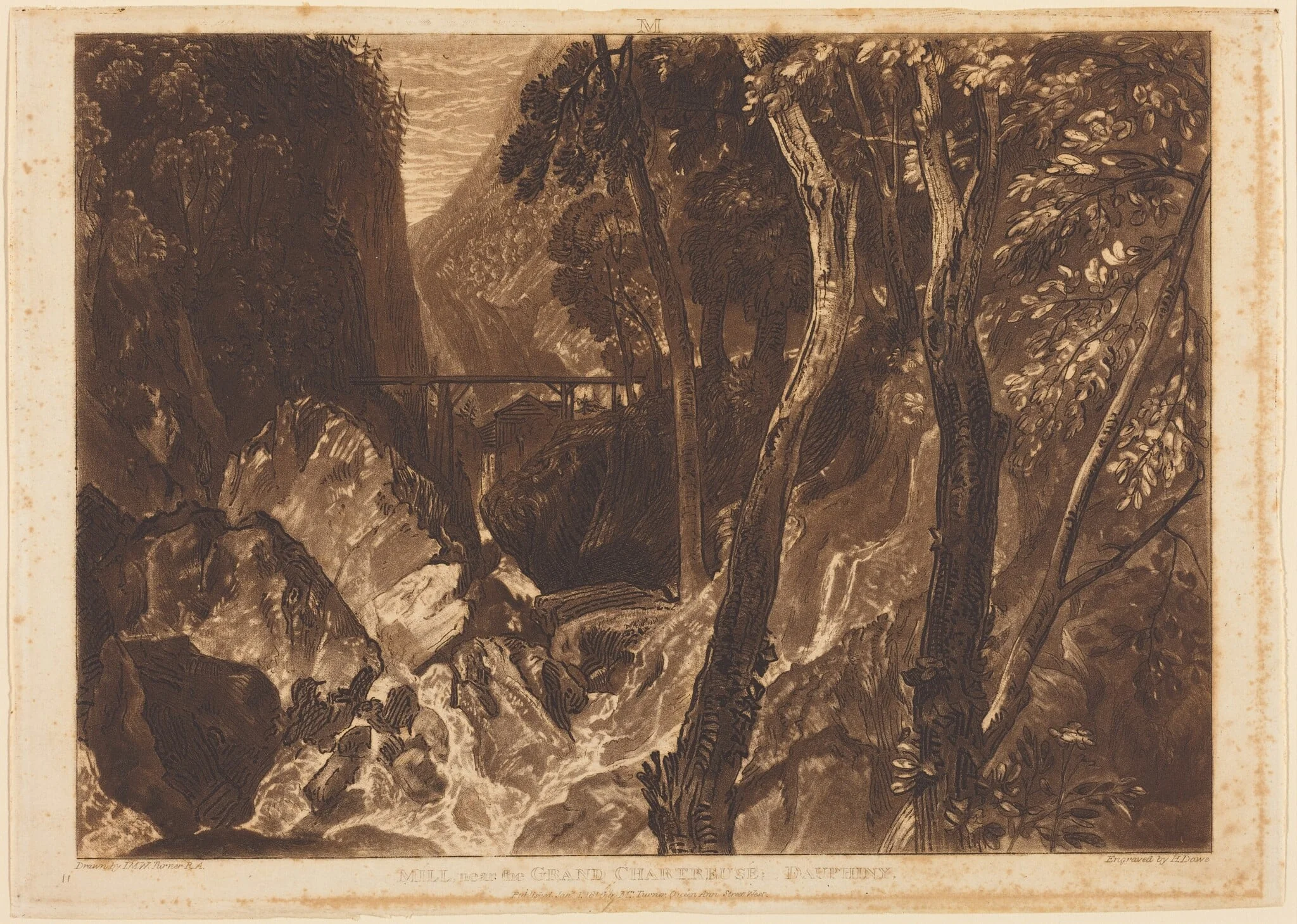 Mill near the Grand Chartreuse, by Warren B. Davis, ink, 1816