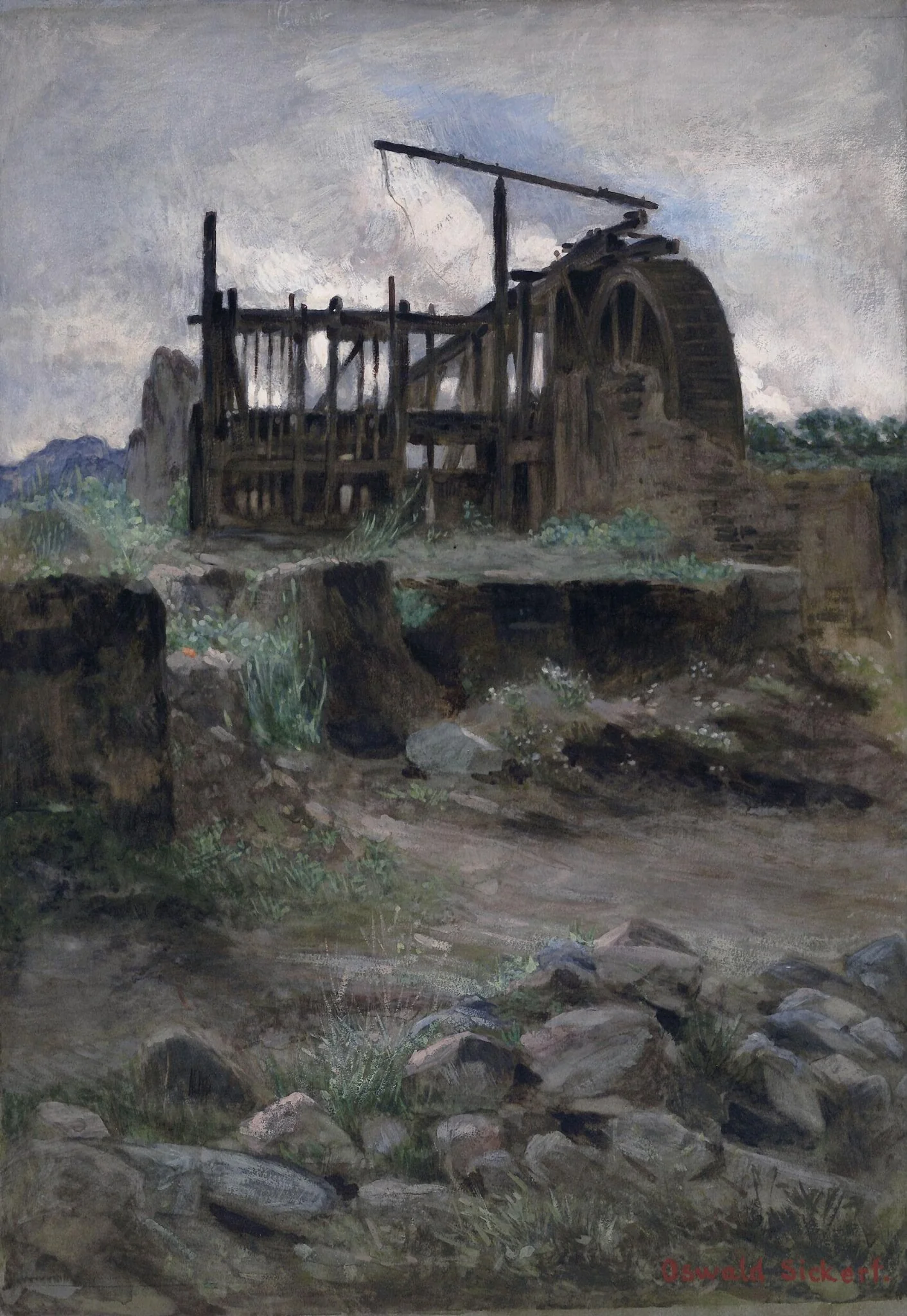 A Cornish Tin Mine, by Oswald Sickert, gouache, 1850