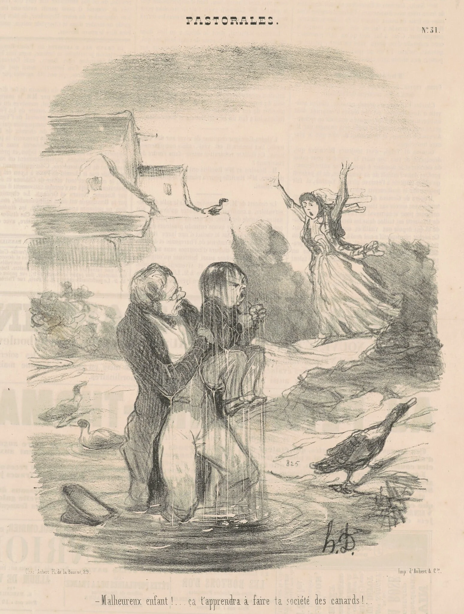 Malheureux enfant! ... Ca t'appendra a faire ..., by Honoré Daumier, ink, 1845