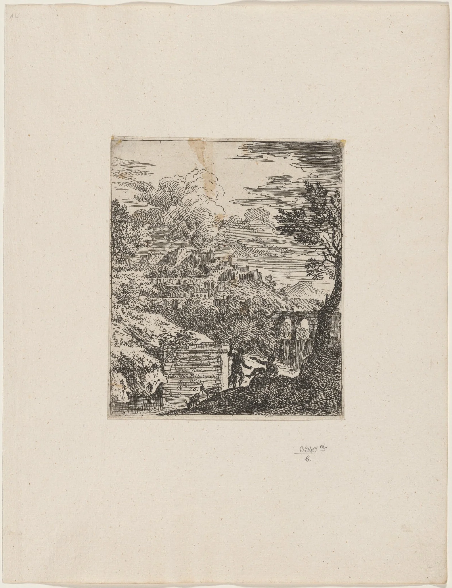 Two Shepherds beside a Pedestal, by Joachim Franz Beich, ink, 1712