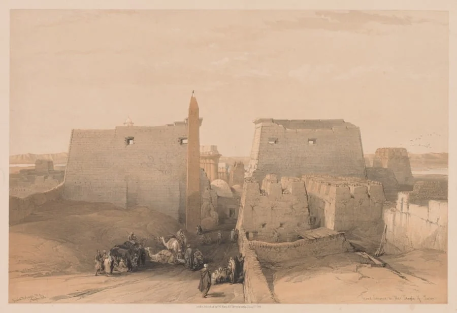 Egypt and Nubia:  Volume II - No. 38, Grand Entrances to the Temple of Luxor, by Louis Haghe, 1838