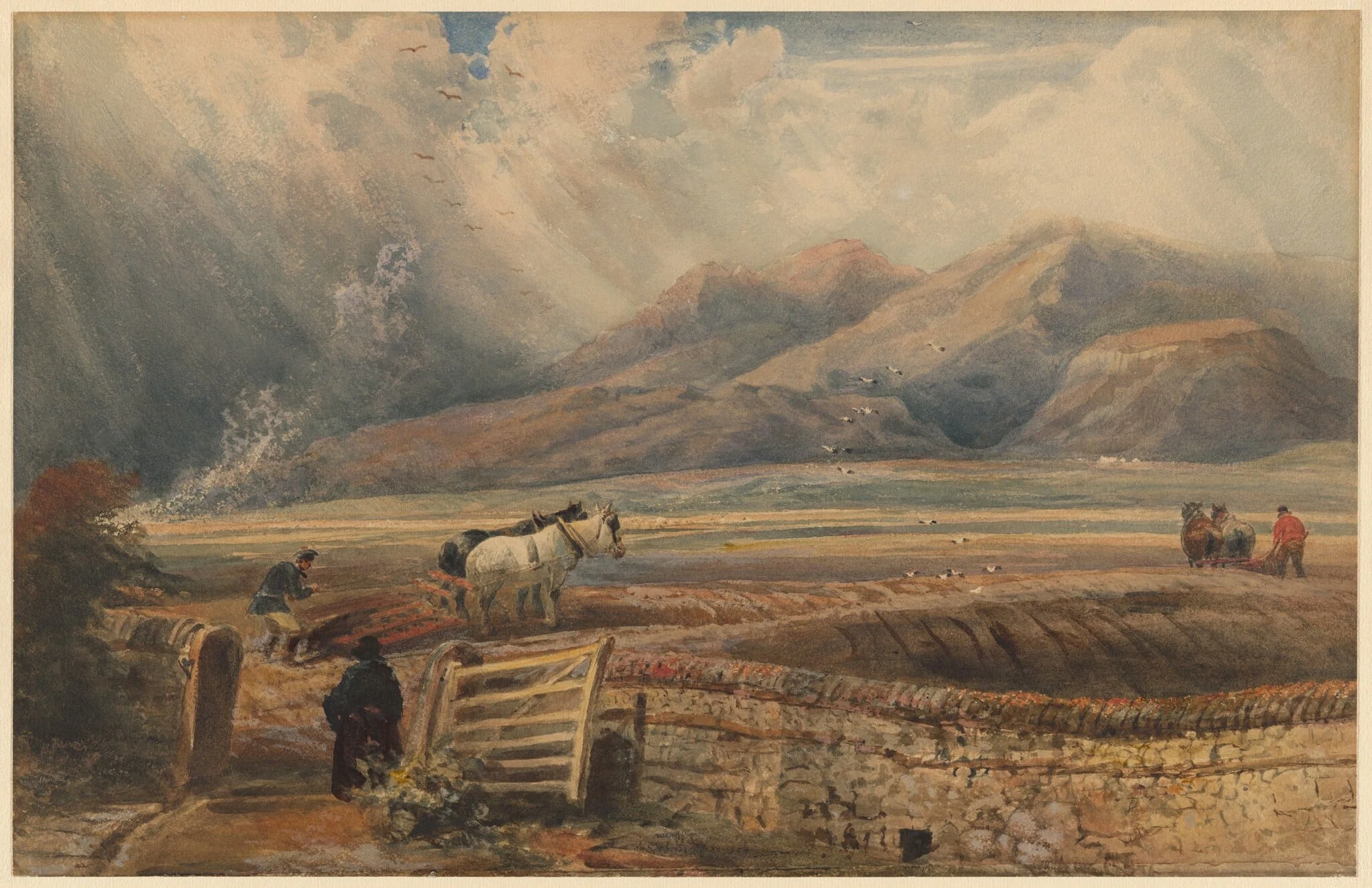 Harrowing--View near the Cross Fells, by Peter De Wint, watercolor, 1840
