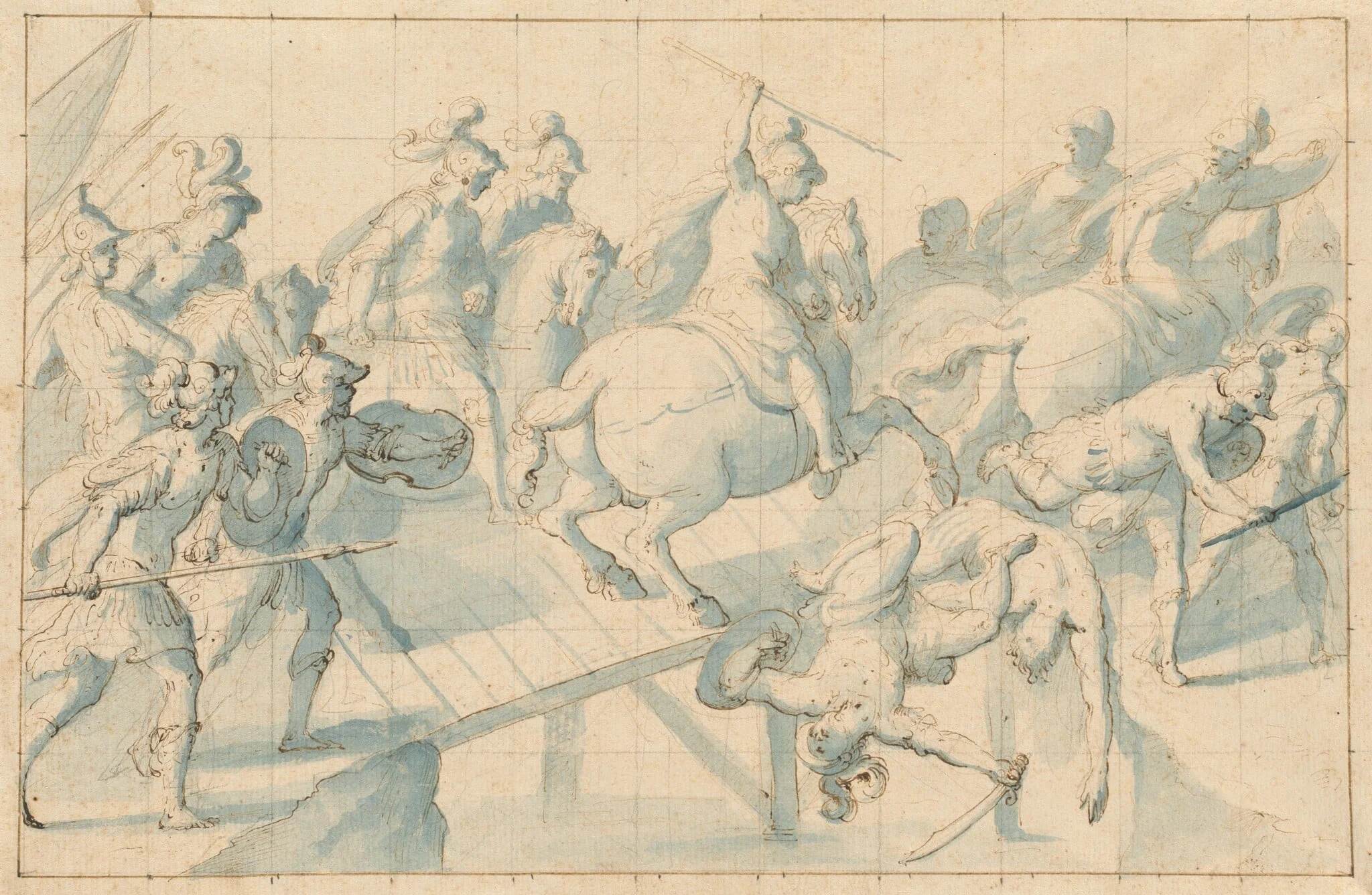 A Battle on a Bridge, by Giovanni Balducci, chalk, 1600