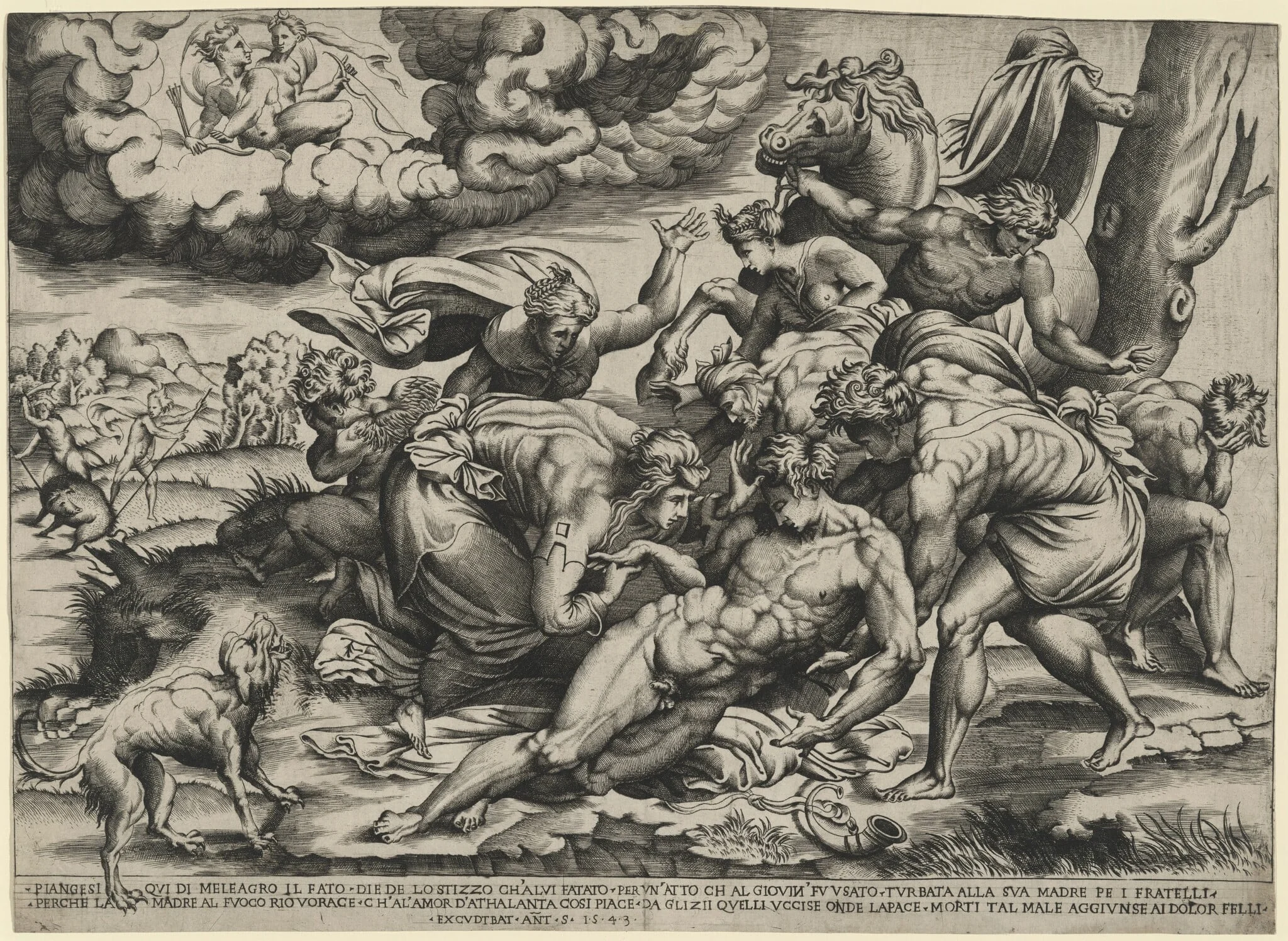 The Death of Meleager, by Nicolas Beatrizet, ink, 1543