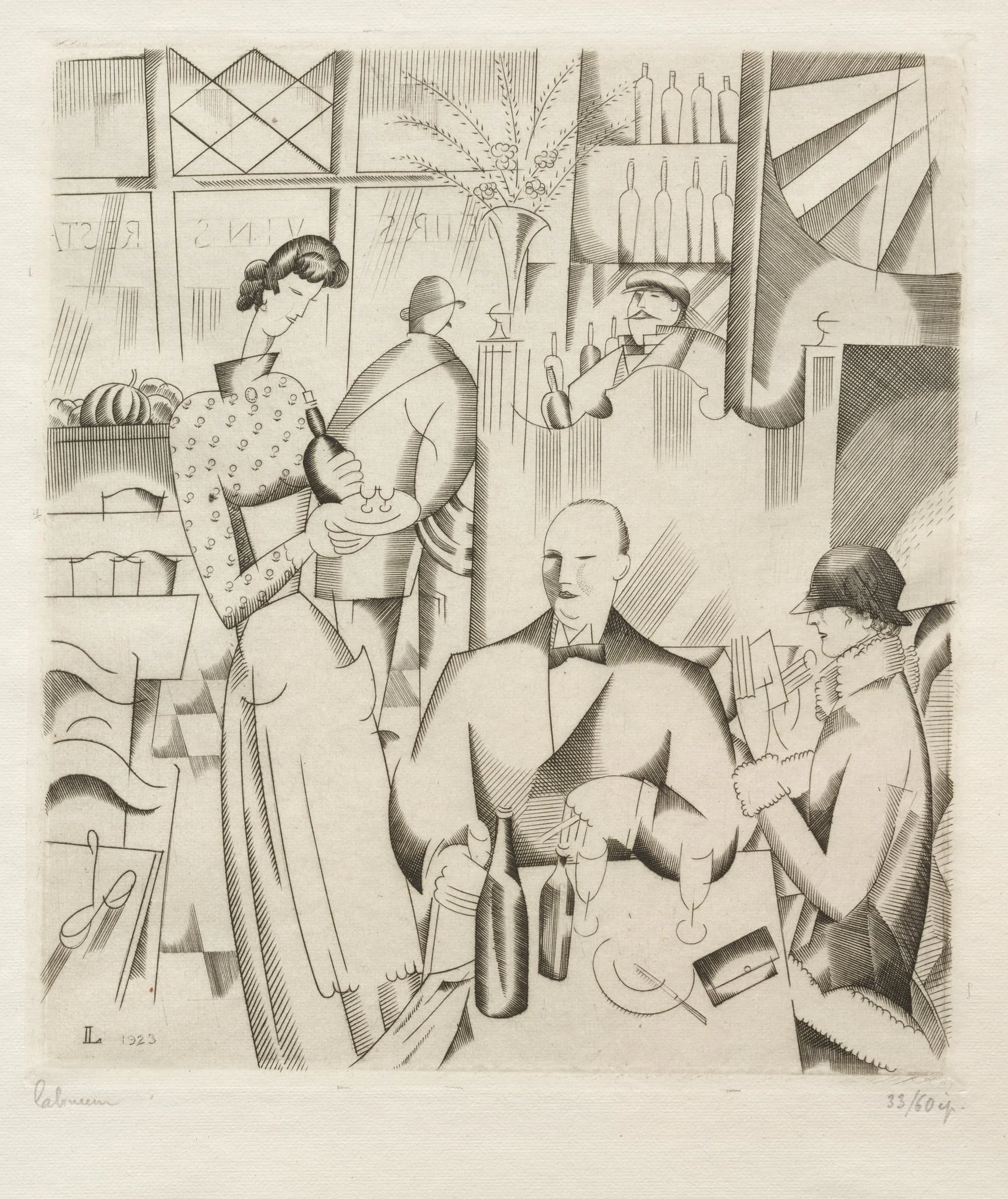 Dinner at the Bistro, by Jean-Émile Laboureur, 1923