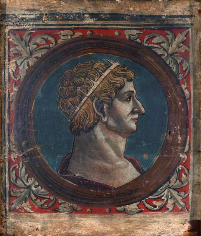 Profile Bust of a Roman Emperor Facing Right (one of 29 painted panels from a frieze)