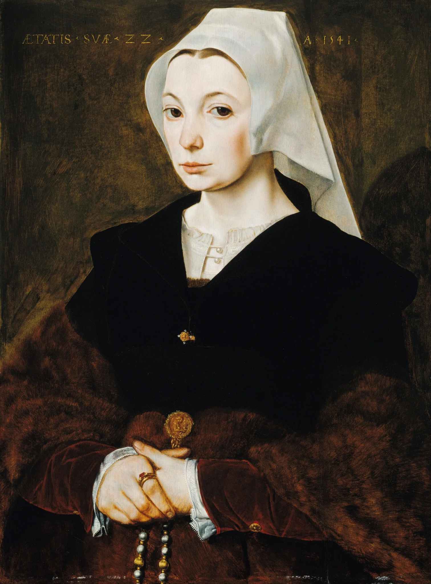 Portrait of a young woman, by Master of the 1540s, oil, 1541
