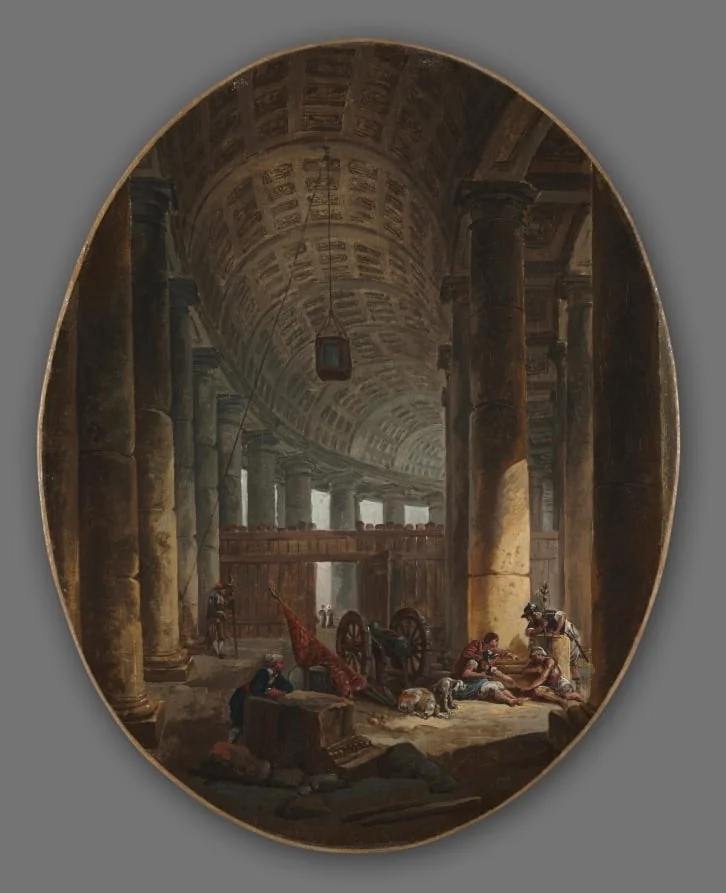 The Colonnade of St. Peter's, Rome, during the Conclave, by Hubert Robert, unspecified, 1769