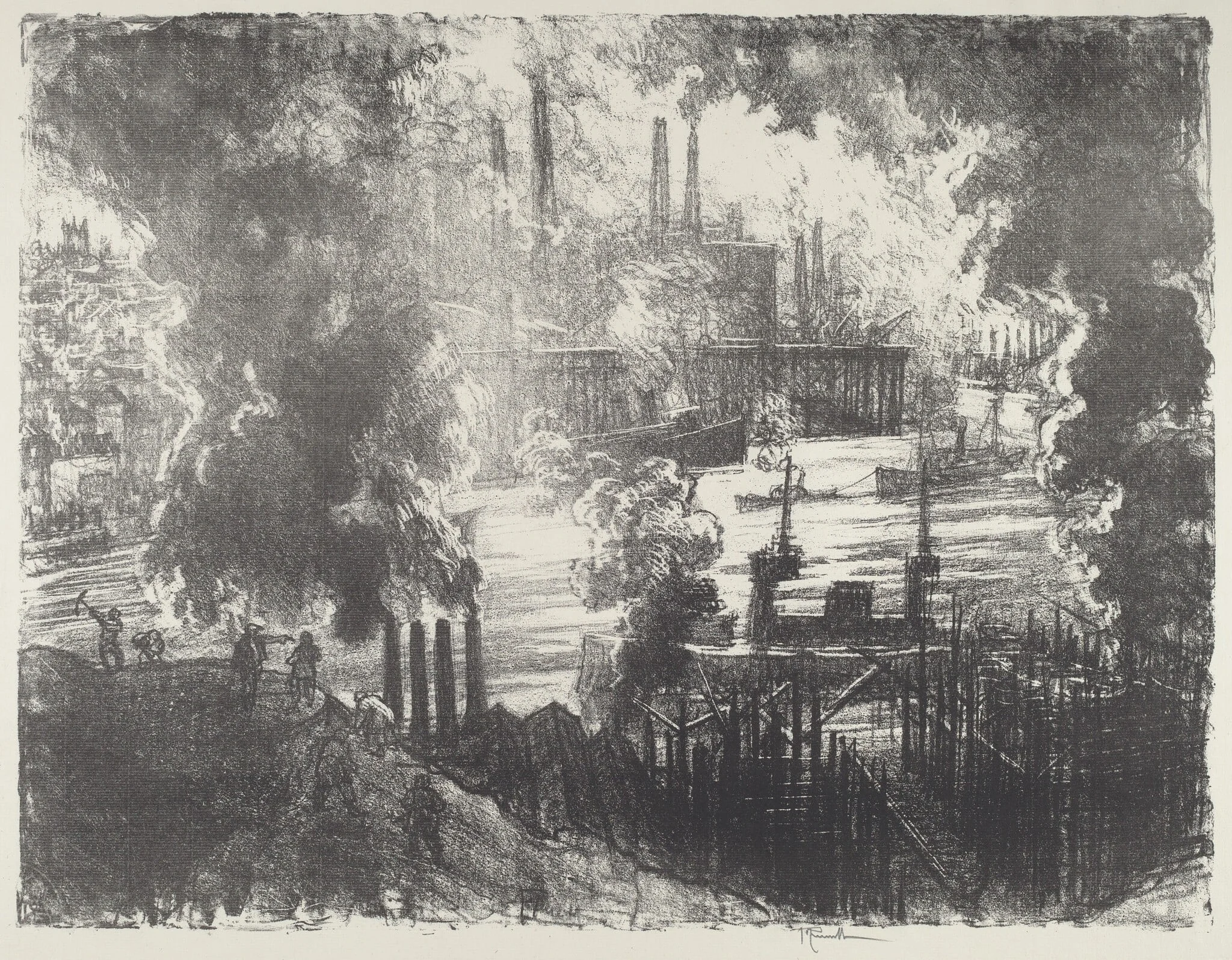 Munitions River, by Joseph Pennell, ink, 1916