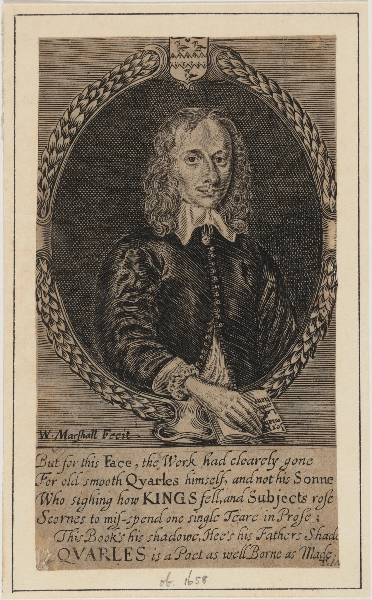 John Quarles, Poet, by William Marshall, ink, 1649