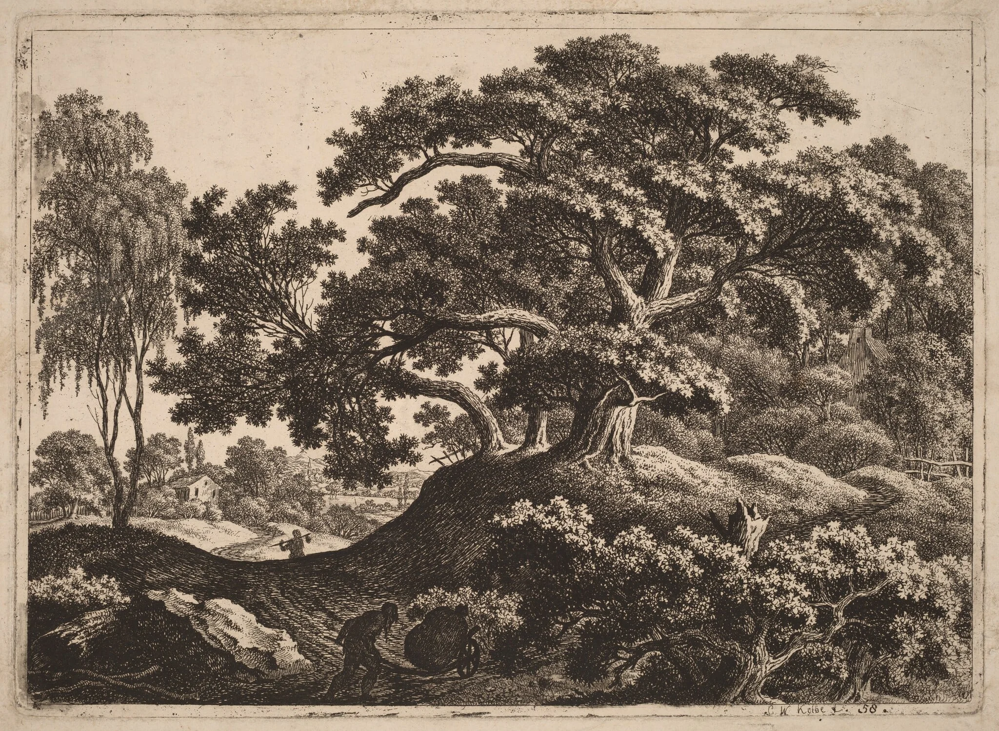 Landscape with Man Pushing a Cart