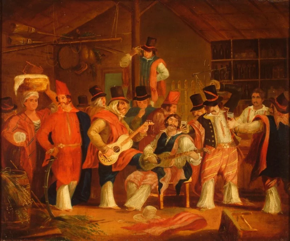 Payada en una pulpería, by Carlos Morel, oil, 1863