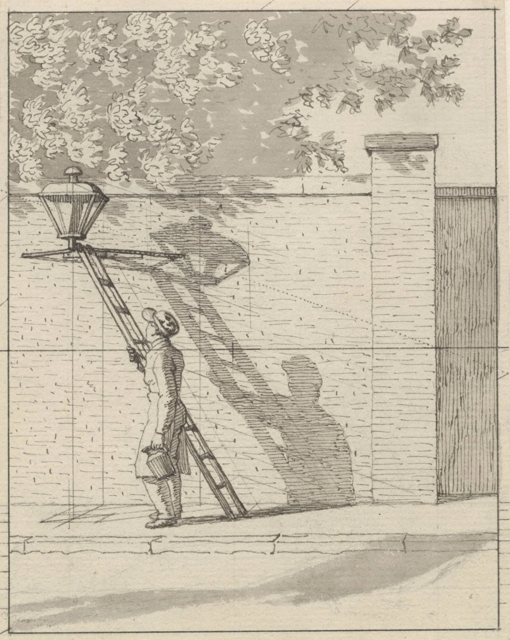 Linear Perspctive as Applied in Painting - Plate VI. The Street Lamp on the Garden Wall, Daylight