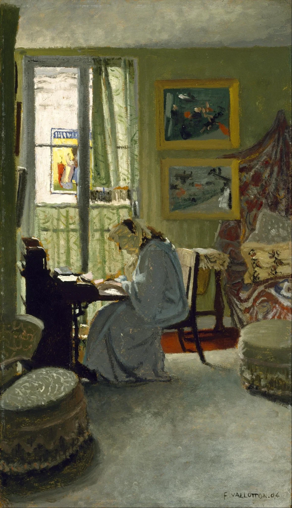 Woman Writing in an Interior, by Félix Vallotton, oil, 1904