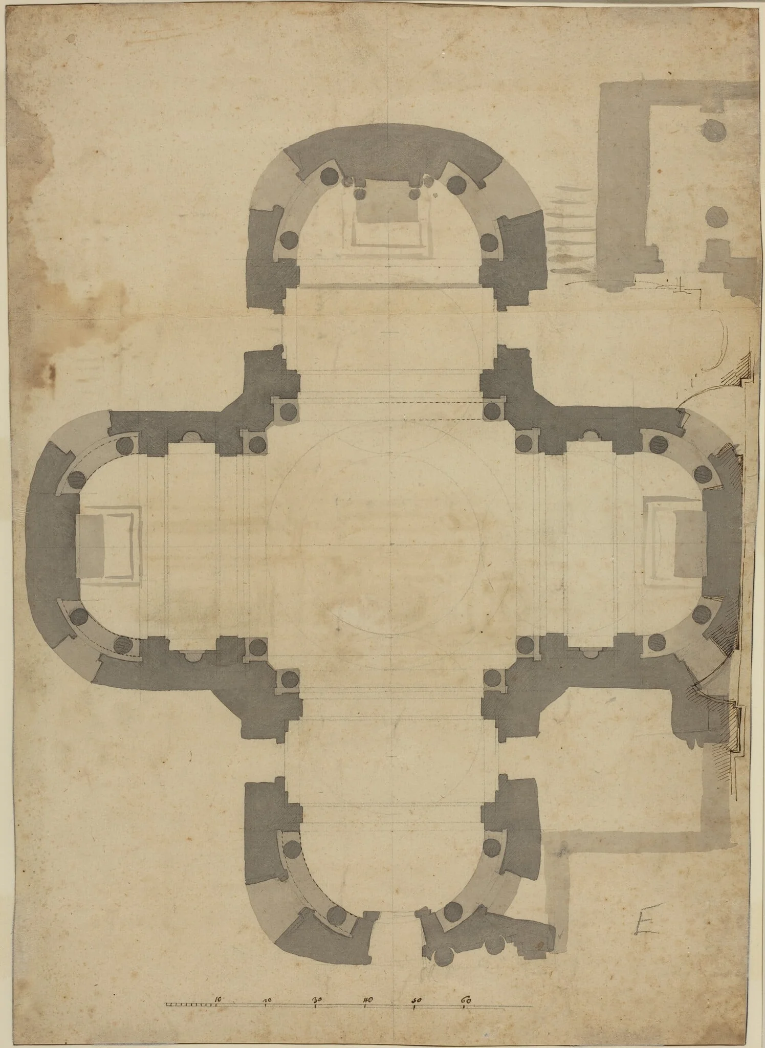 Floor Plan [verso], by Filippo Juvarra, chalk, 1707